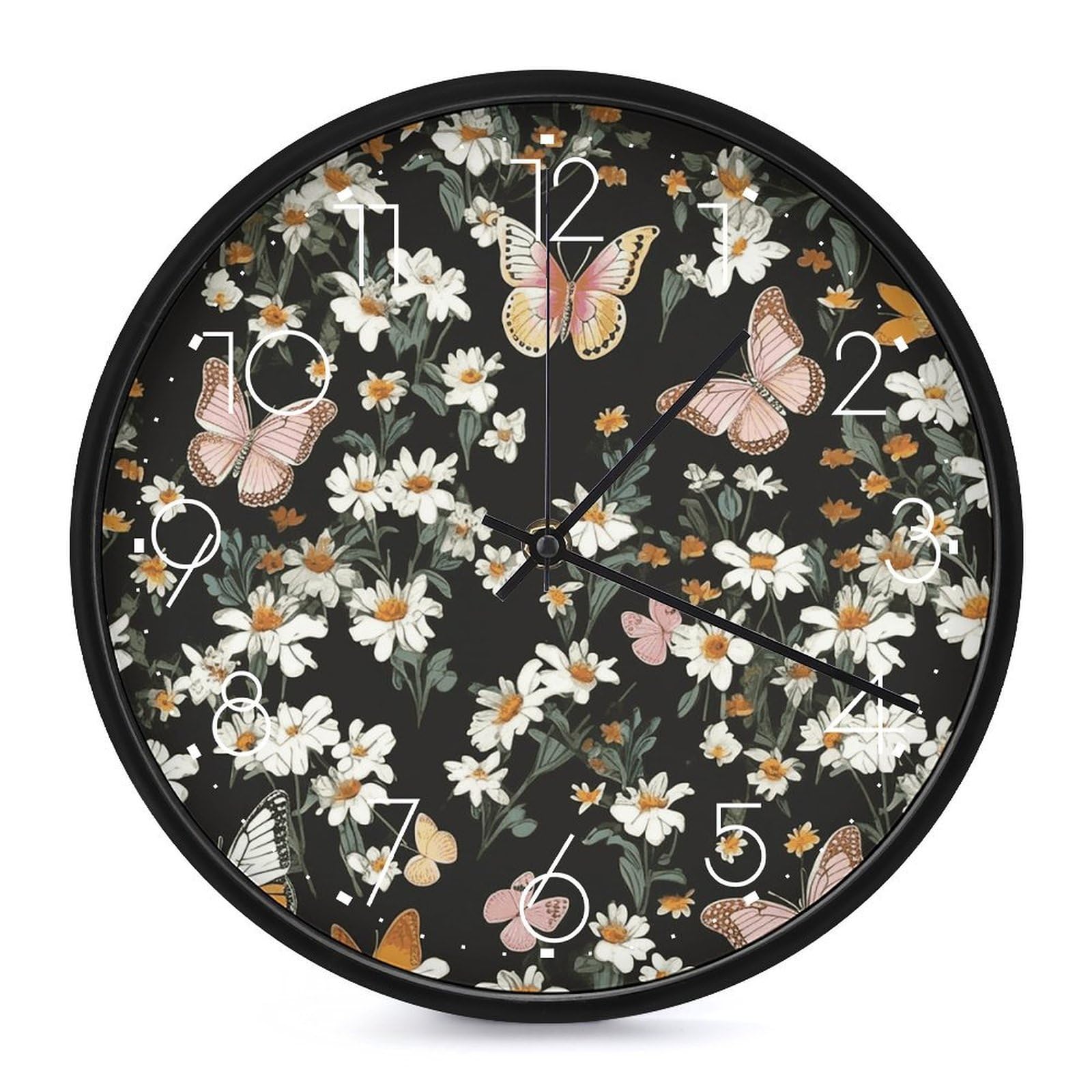 Horloge murale décorative blanche de 25,4 cm avec des motifs nature