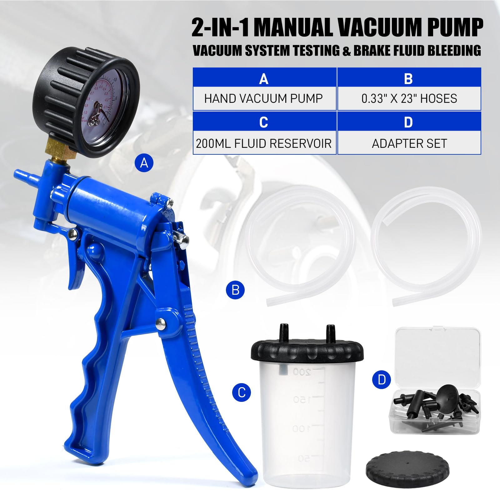 PESIKO Hand Vacuum Pump Brake Bleeder kit One Person, Brake Clutch Bleeding Tune-up Kit for Brake Bleeding and Automotive Tester Blue