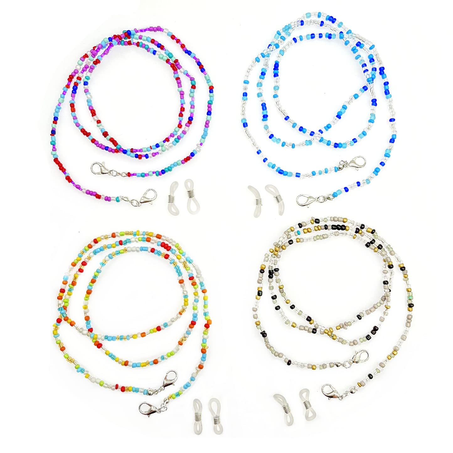 JZK 4x Eyeglasses Beaded Chain, reading glasses lanyard for women and men, colourful glasses holder chains, spectacles cord chain, eyeglasses strap necklace, reading glasses necklace