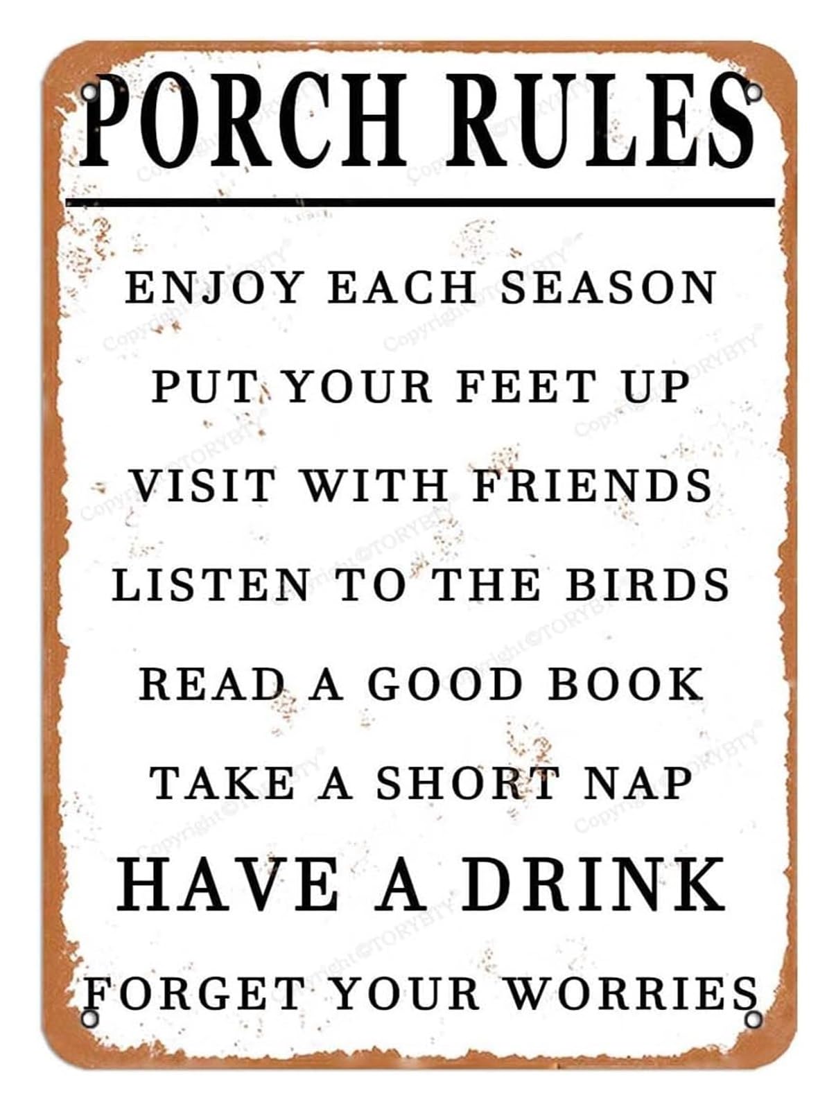 FNYUVNFAF Classic Porch Rules Metal Tin Sign Farmhouse Style Wall Decor For Coffee Shop Diner Basement Pub 8 X 12 inch
