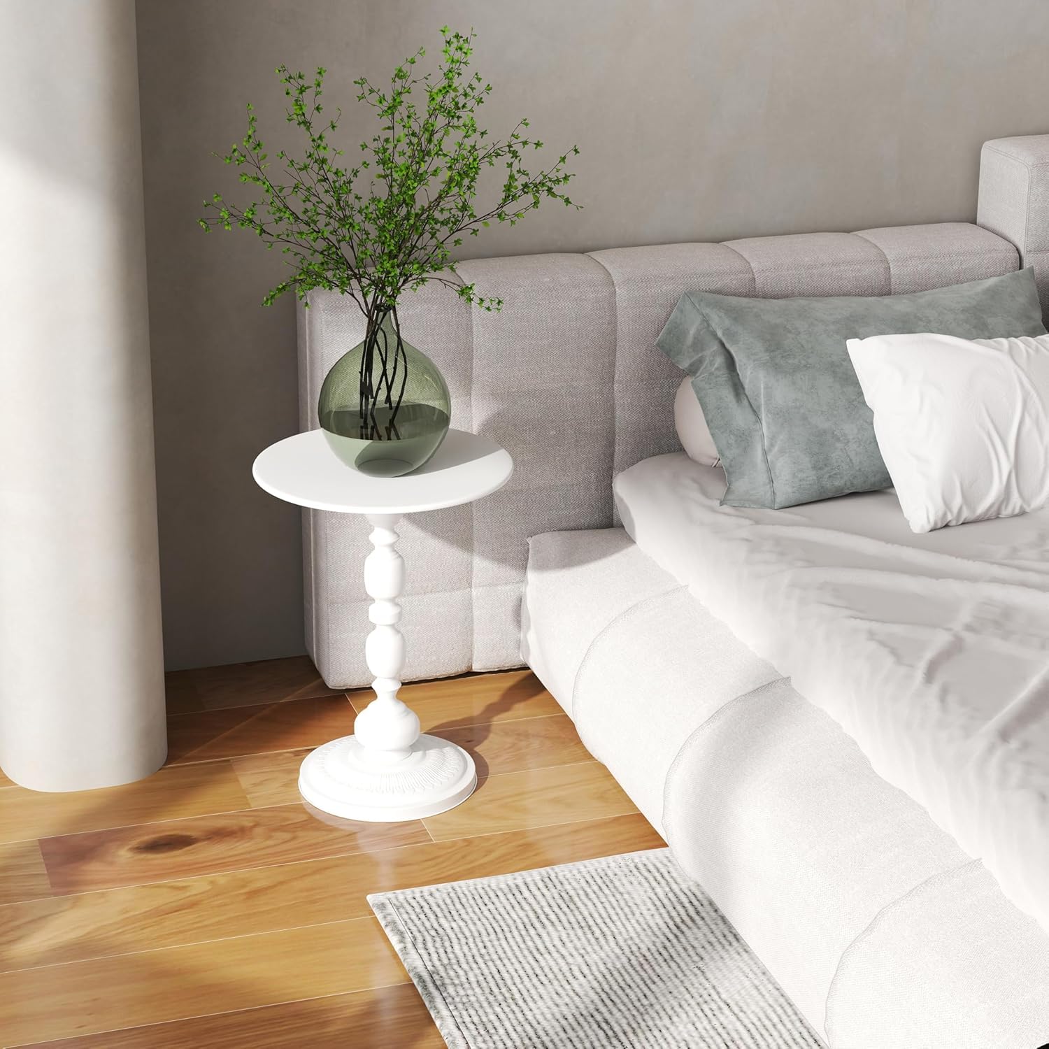 Lot de 2 Table d'Appoint Blanche Petite Table Basse Ronde, Gueridon Salon Tables de Chevet en Métal, Largeur 40 cm, Hauteur 54 cm (Blanche)