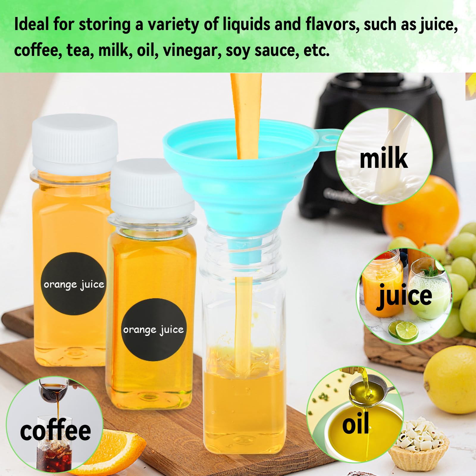 12 Petites Bouteilles Plastique 60ml Avec Entonnoir - Réutilisables, étiquettes, Pour Jus, Smoothies, Cosmétiques