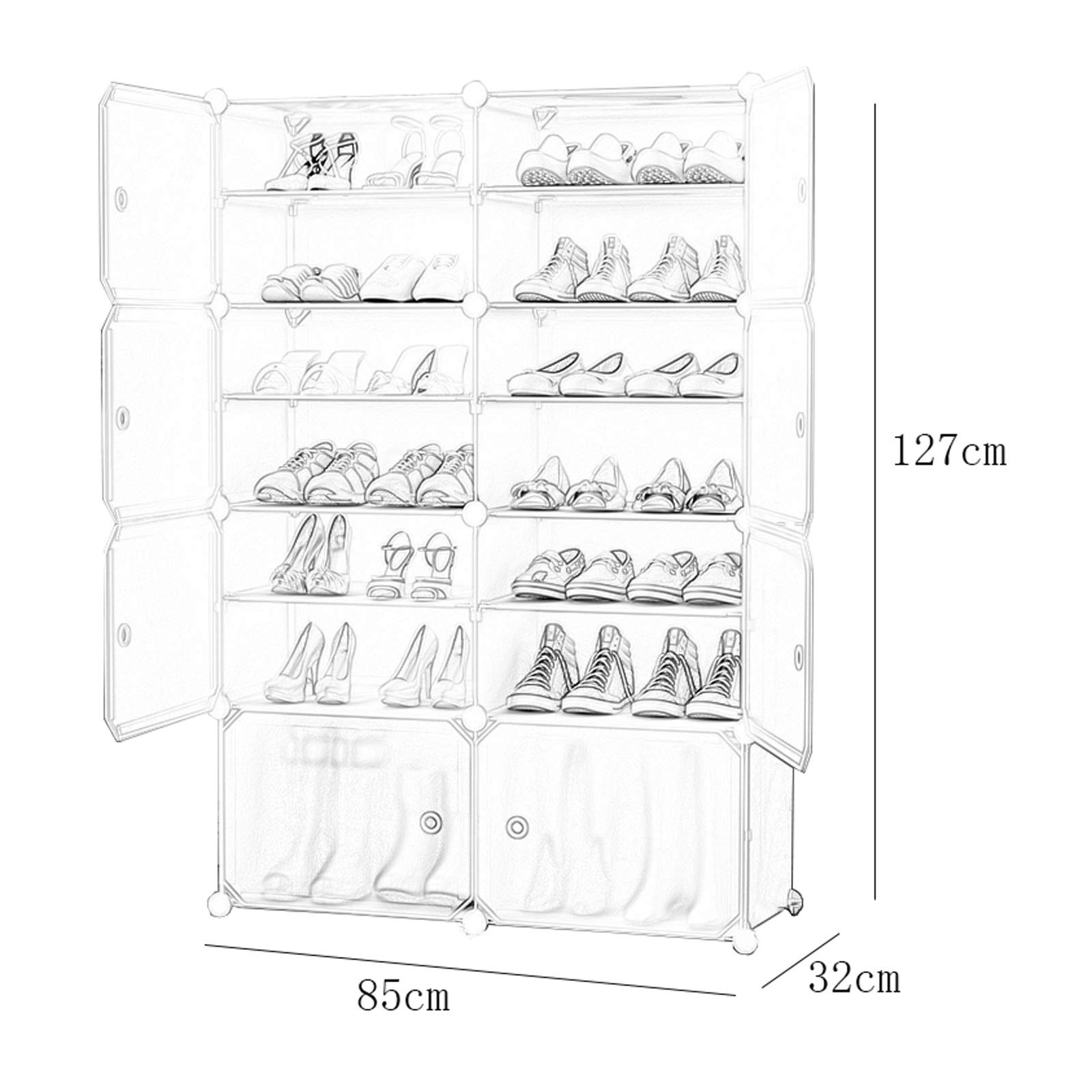 Amazon.co.jp: 2列7段シューズラック高揚プラスチックwithdoor