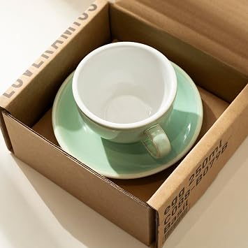 Loveramics Coffee Cup Ceramic, 8 oz Latte Art Cup with Saucer for Cappuccino, Tea, Espresso, Thick - walled stoneware Cappuccino mug Set for Cafe and Barista - Potters Colours (Basil, 8OZ)