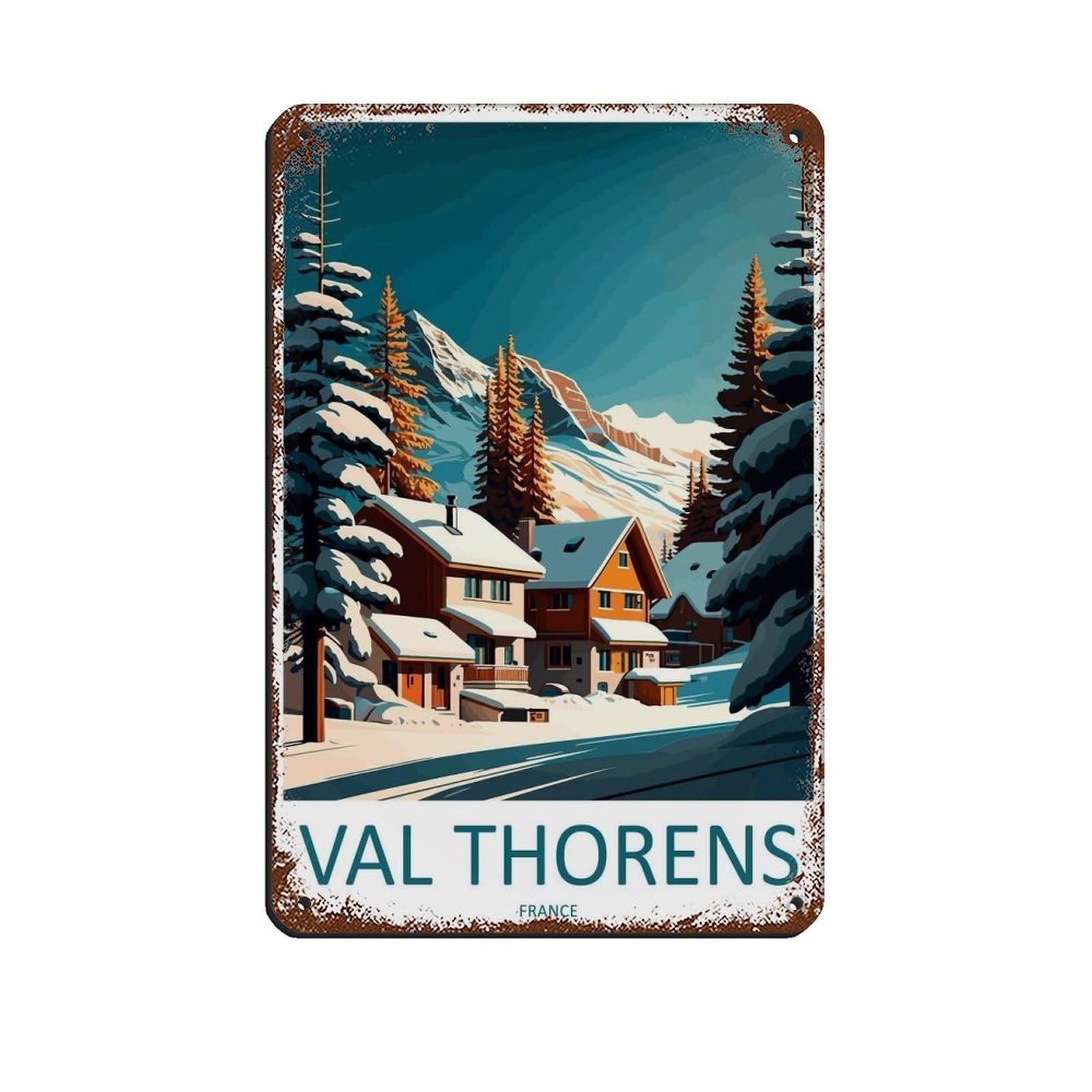 Val Thorens Travel Art Ski Art Lover Gift Retro Poster Metal Tin Sign Chic Art Retro Iron Painting Bar People Cave Cafe Family Garage Poster Wall Decoration 8x12inch(20x30cm)