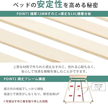 Amazon｜[SuperKois] ベッド ベッドフレーム セミダブル 宮棚 2口