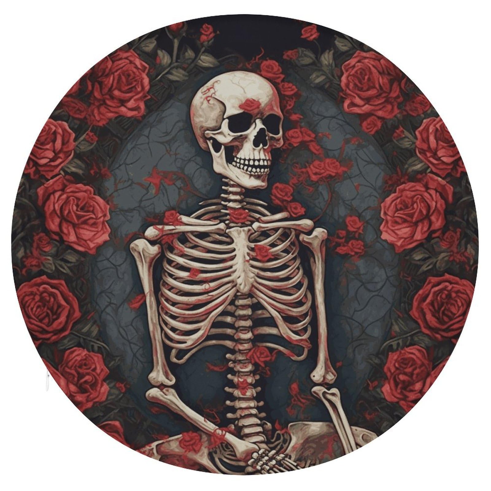 Coussin de chaise rond squelette et roses finitions haut de gamme