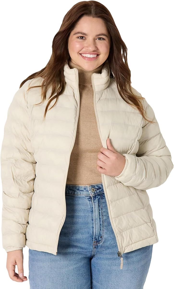 Amazon Essentials Chaqueta acolchada ligera, de manga larga, resistente al agua y plegable para mujer (disponible en tallas grandes)