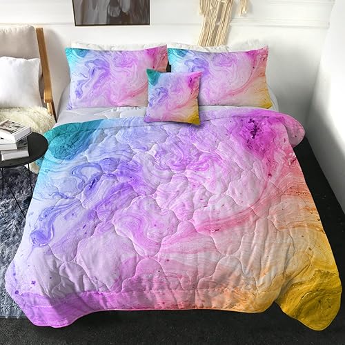Sleepwish Pink Bedding Tie Dye Comforter Set, Colorful Marble Pattern Bed Set for Girls Women, 4 Piece Kids Bedding Abstract Quilt Sets, Twin Size