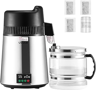 Water Distiller, 6L/1.6 Gallon Larger Water Distilled Machine, 900W Distilling Water Maker with Glass Carafe, 0-99H Timing Set, Time & Temp Display, 304 Stainless Steel Water Stiller, Silver