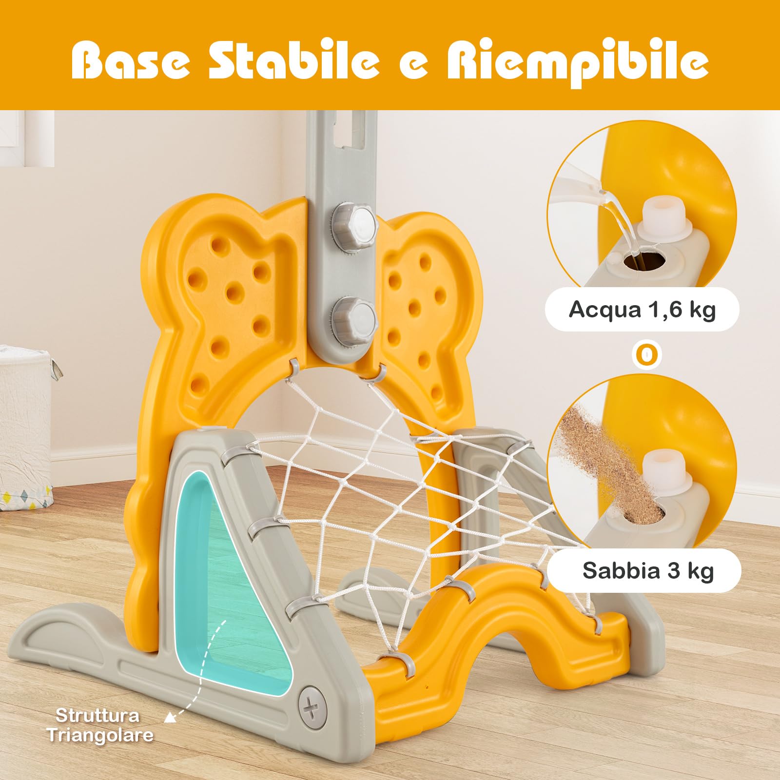 COSTWAY 4 in 1 Canestro da Basket per Bambini, Centro Attività con Cerchio, Porta Calcio, Lancio ad Anelli, Golf, Canestro Regolabile, per Bambini 3+ Anni (Cervo)