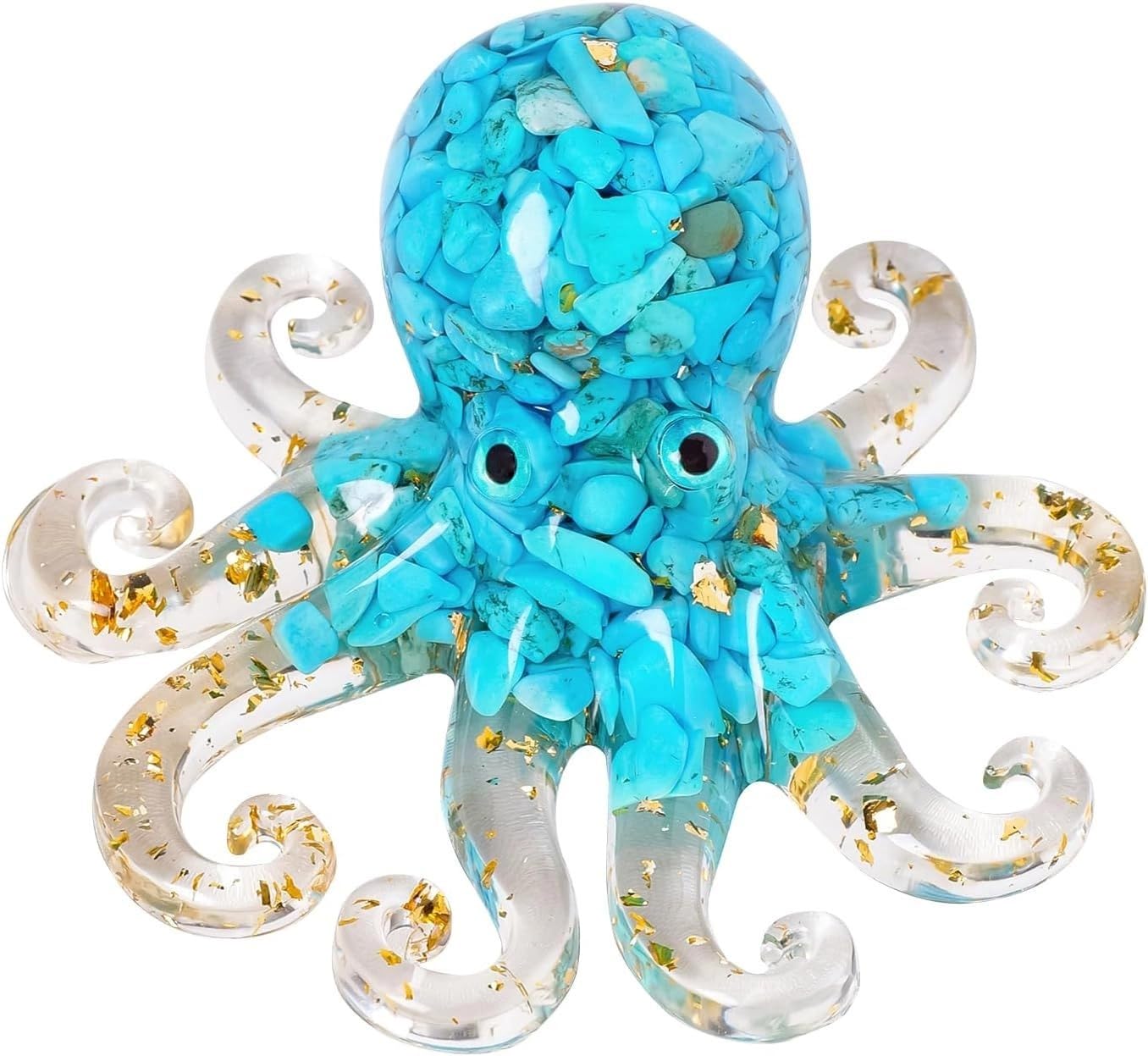 RJINGSHI Octopus Decor Aquarium Amethyst Gravel Decorative Resin Glass with Natural Crystal Stone Marine Animals Fish Tank Ornaments Statue Healing Home Decor Ladies Gift 3.93"