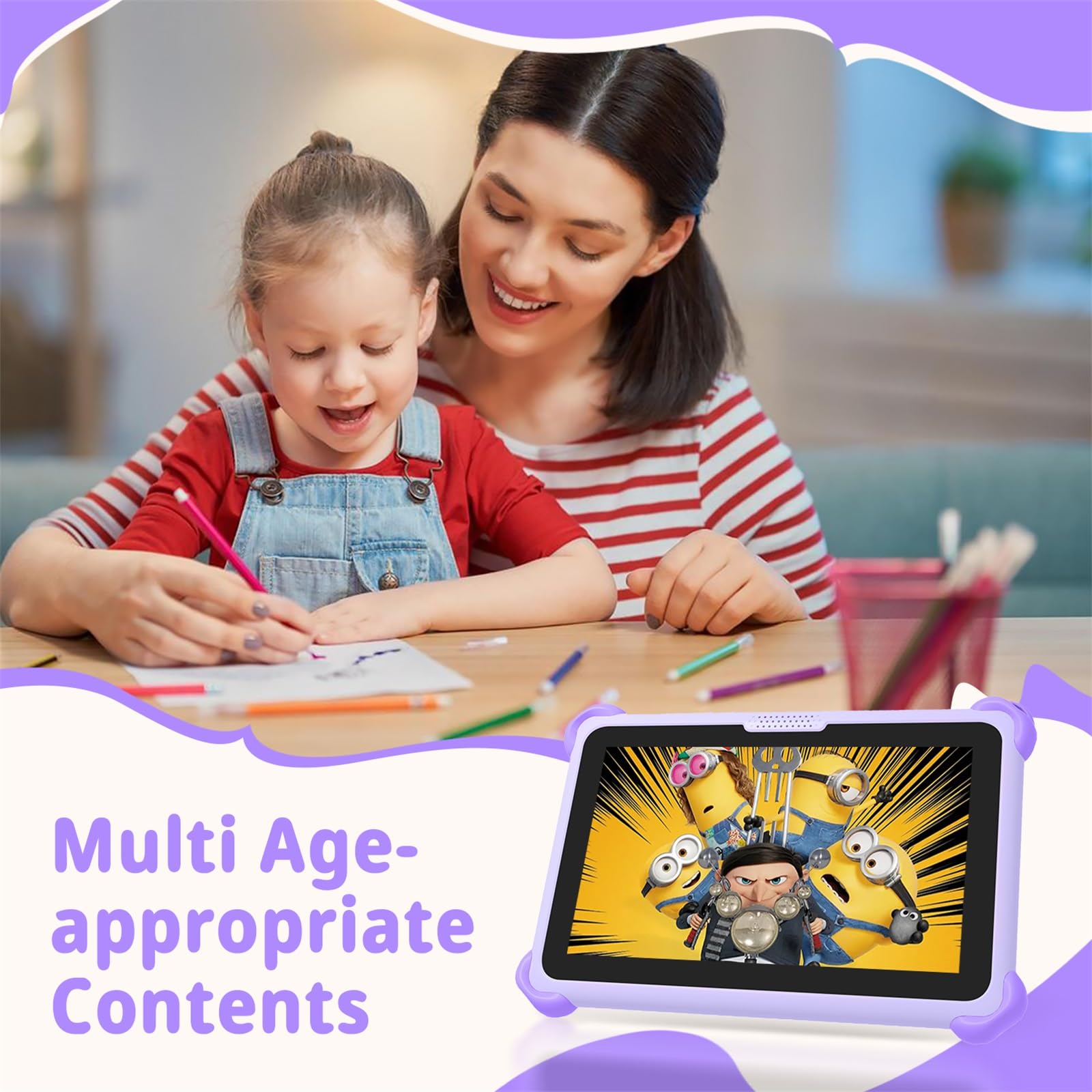 okulaku Kinder Tablet 7 Zoll Android Tablet für Kinder Kleinkind 32GB Dual Kamera Bluetooth Augenschutz Kindertablet ab 3 mit Kindgerechte Hülle Kids Tablet YouTube