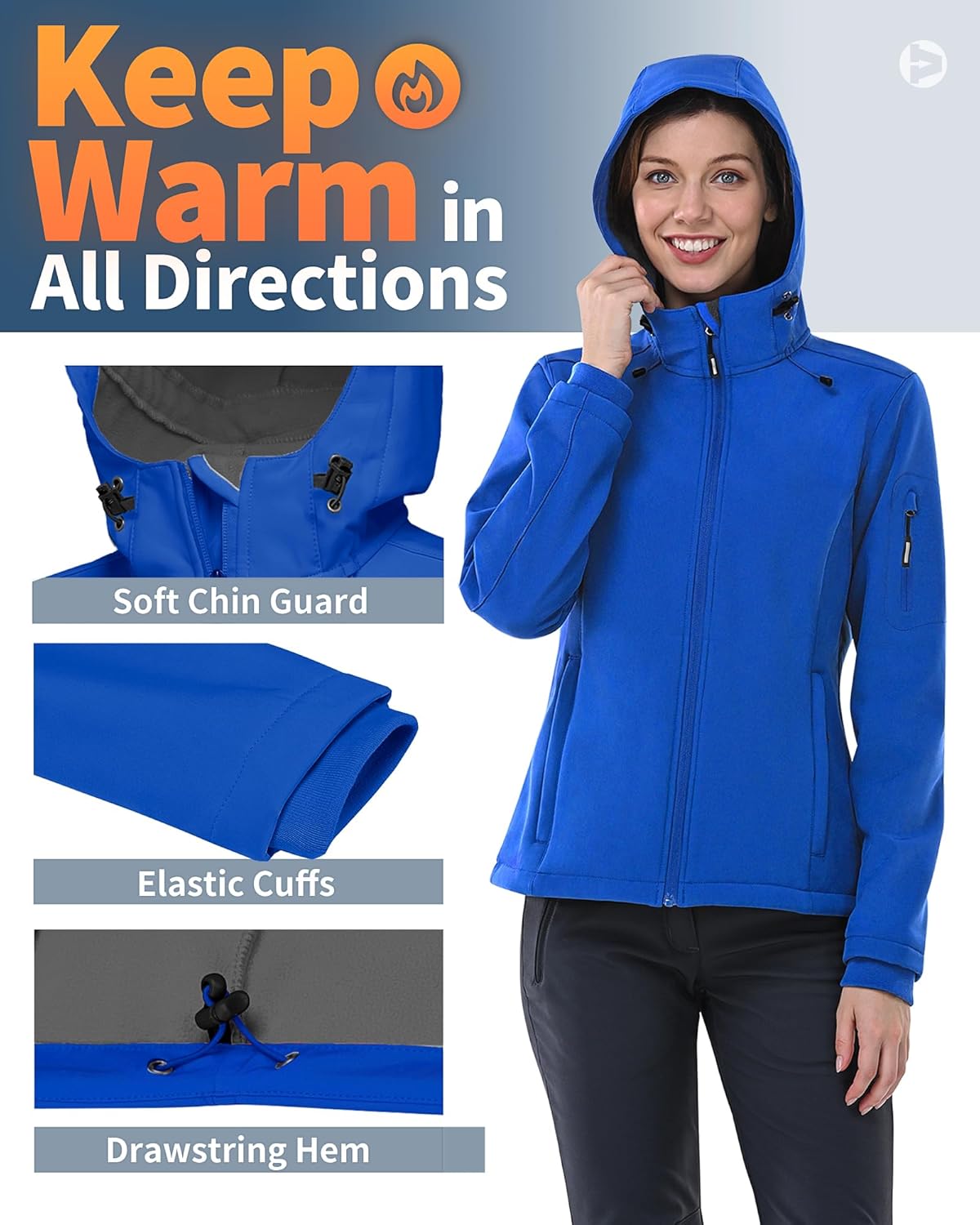 Outdoor Ventures Women's Softshell Jacket with Hood Fleece Lined Warm Lightweight Waterproof Insulated Windbreaker - Image 4