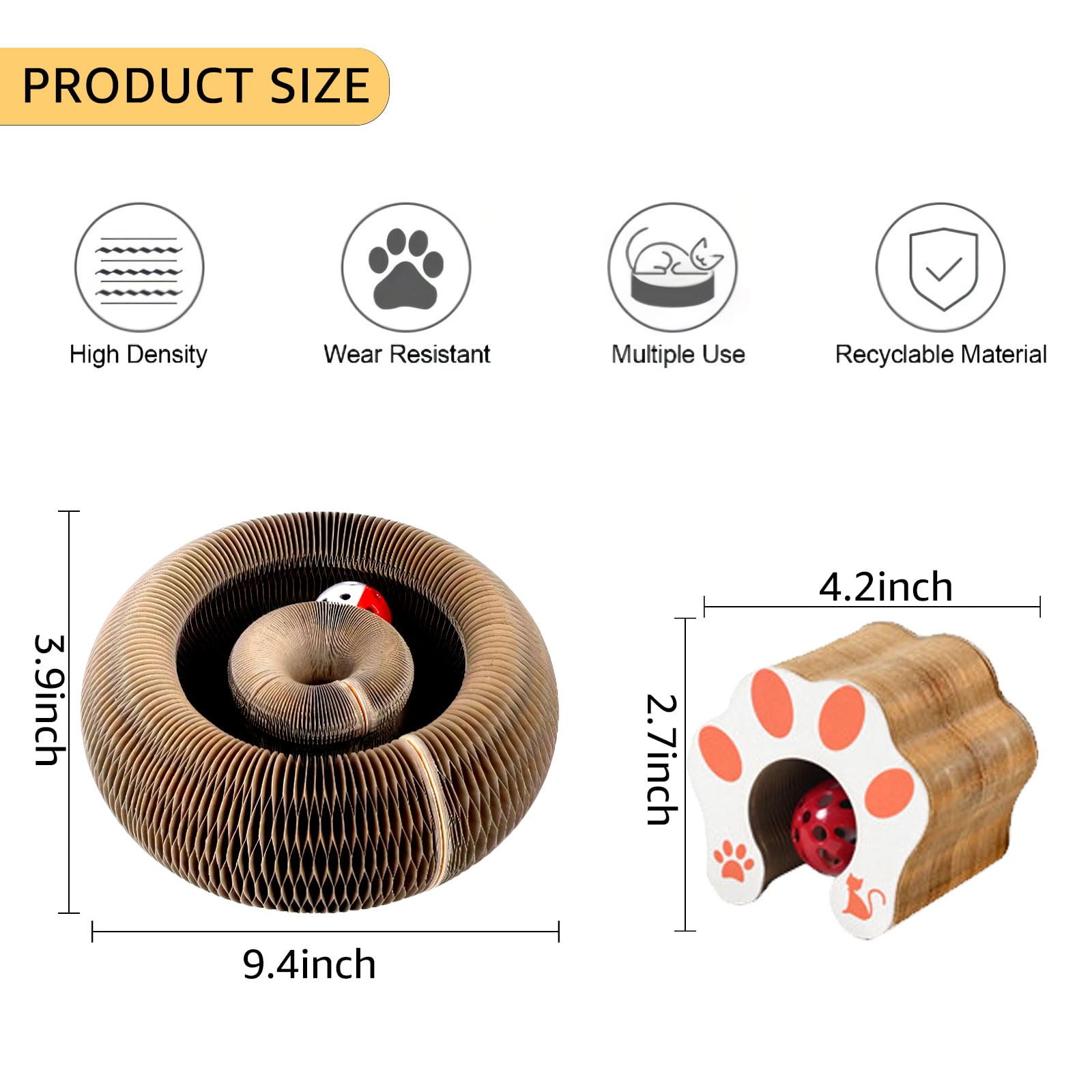 Cat Toy, Magic Organ Cat Scratch Board, Compact Cats Accordion Toy, Interactive Cardboard Cat Scratcher Pad Toys with Bell Ball for Indoor Exercise