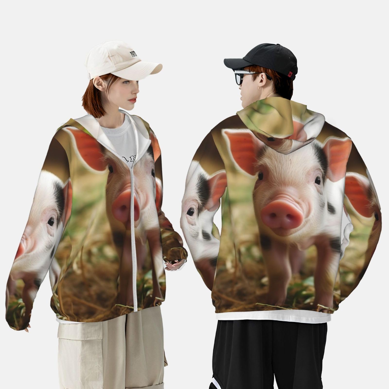 Men's Sun Protection Jacket UPF 50+ Full Zipper Long Sleeve UV Hoodie Shirt Cute Animal Women's Outdoor Jacket Black