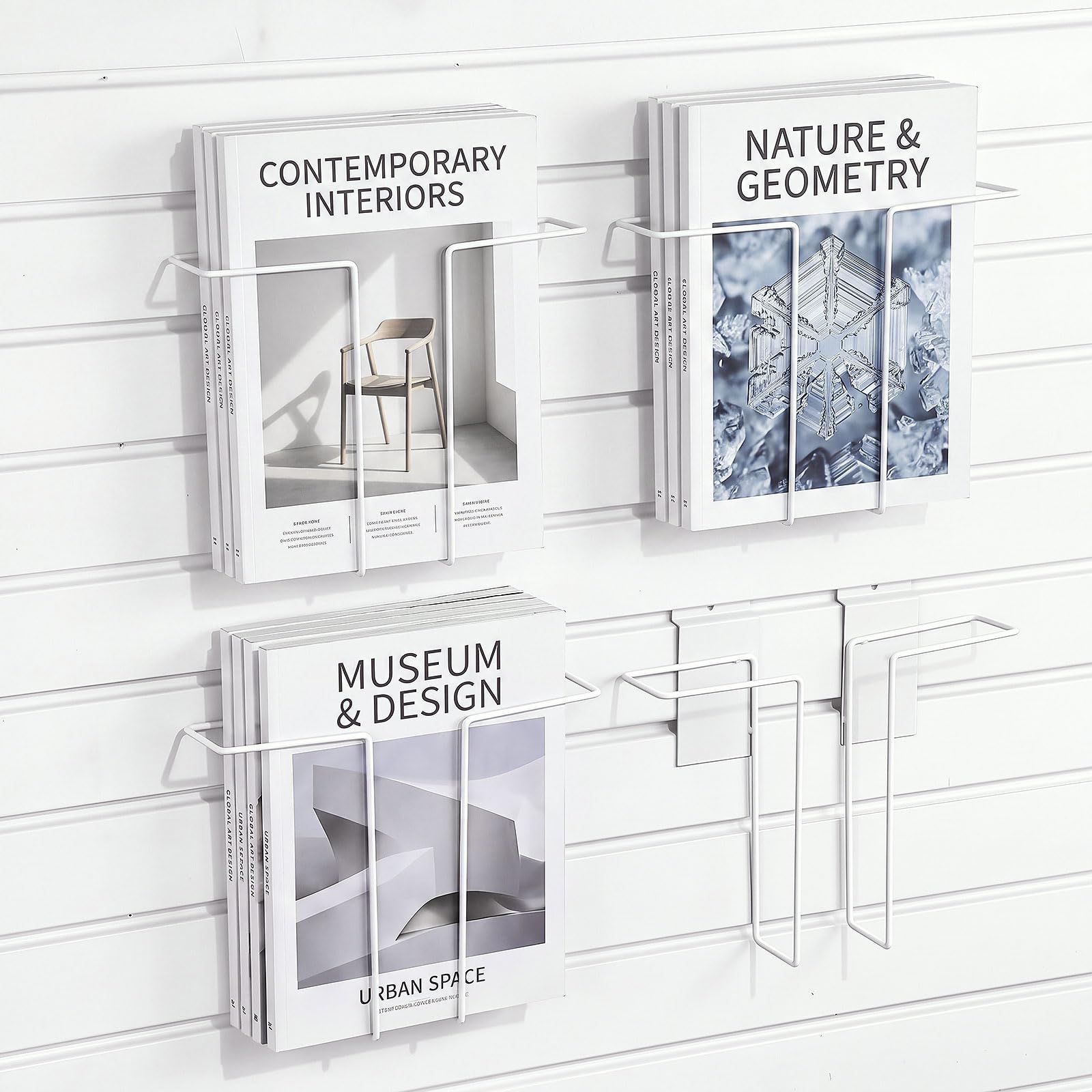 4 Pcs Literature Display for Slatwall Magazine Holder, White