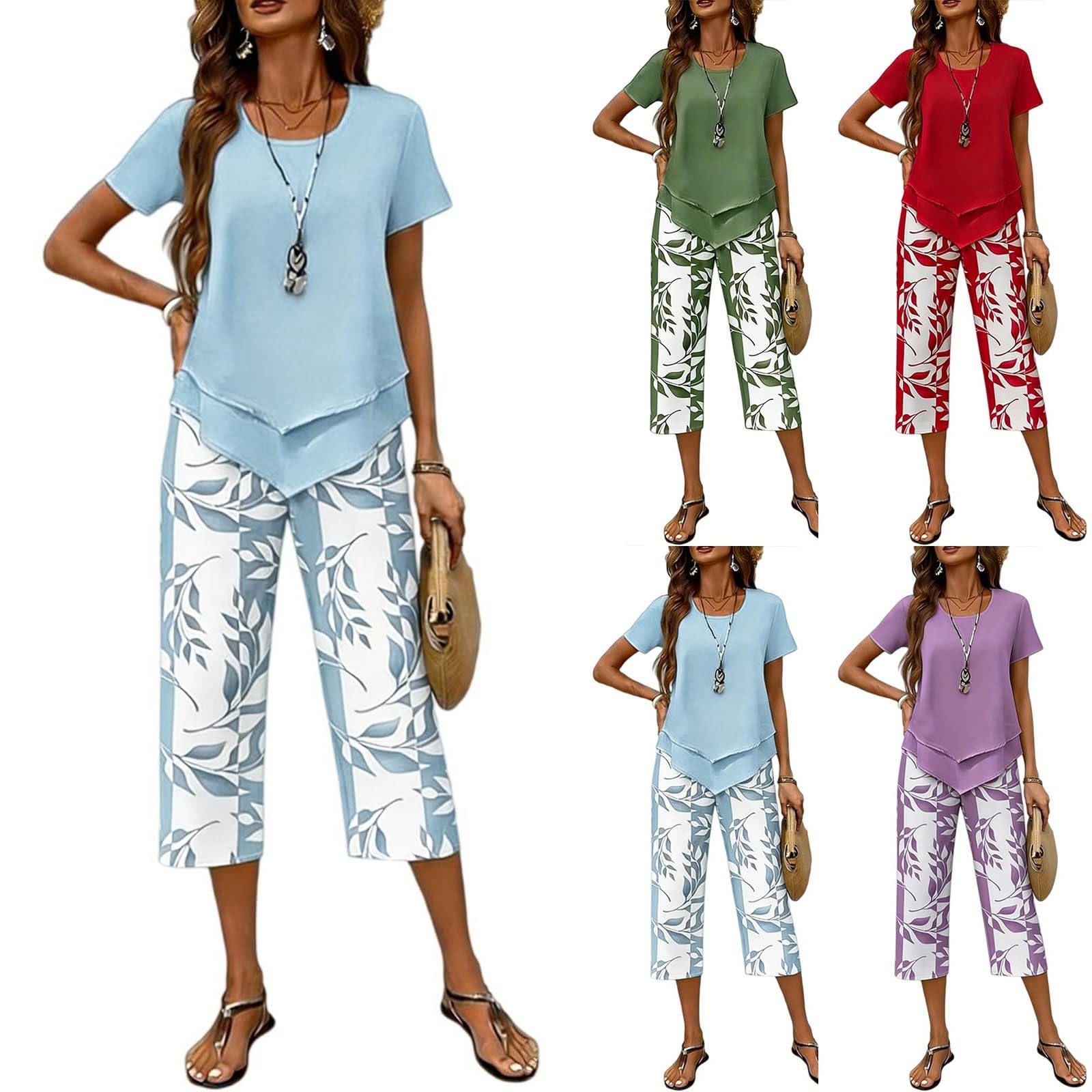 Ensemble Femme Chic Et Elegant Deux Pièces Grande Taille Chemise Manches Courtes Et Imprimé Floral Pantalon Large Fluide éTé Tenue DéContracté Léger De Plage Jogging Outfit Set Loungewear