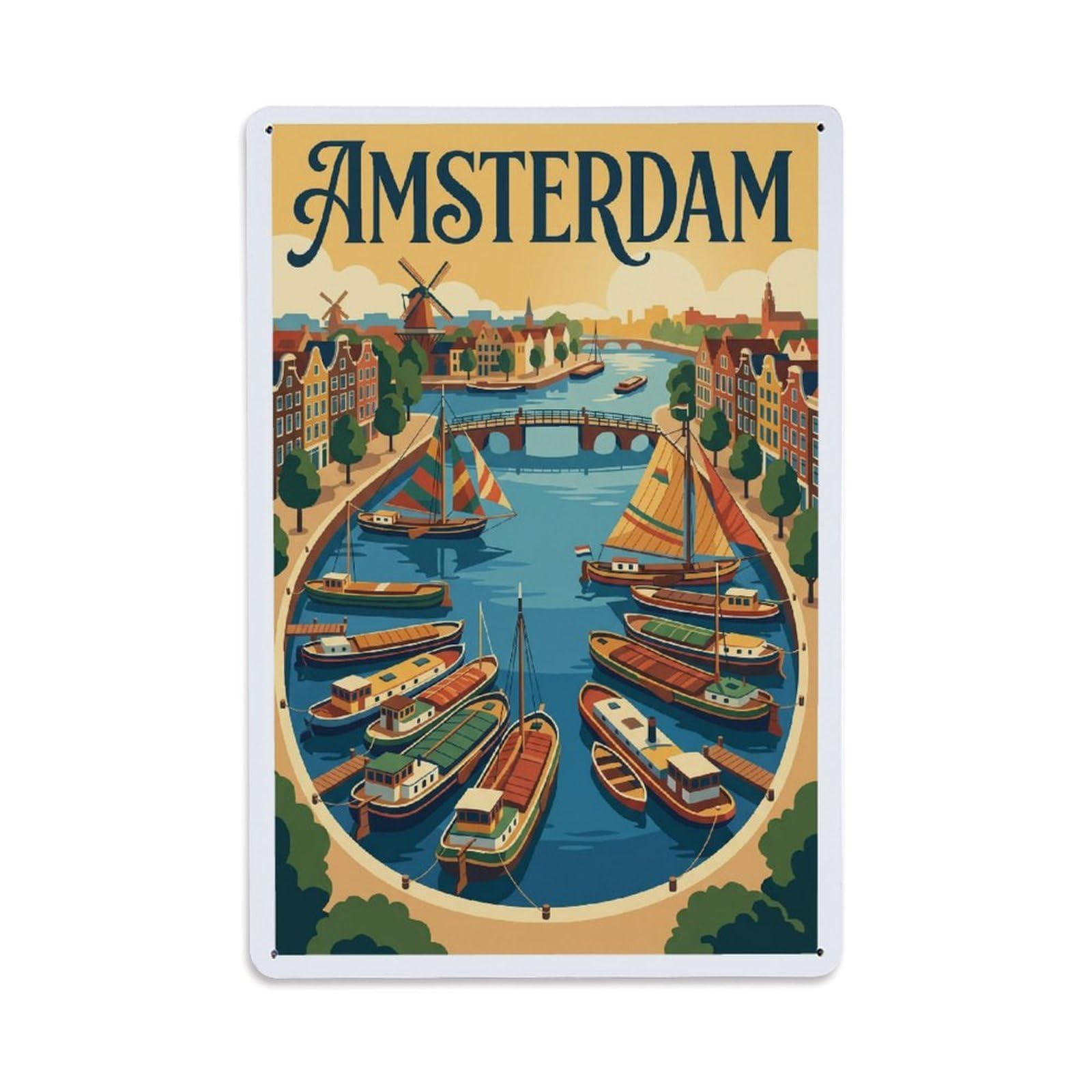 Vintage Travel Anchorage Netherlands Boats Metal Tin Sign
