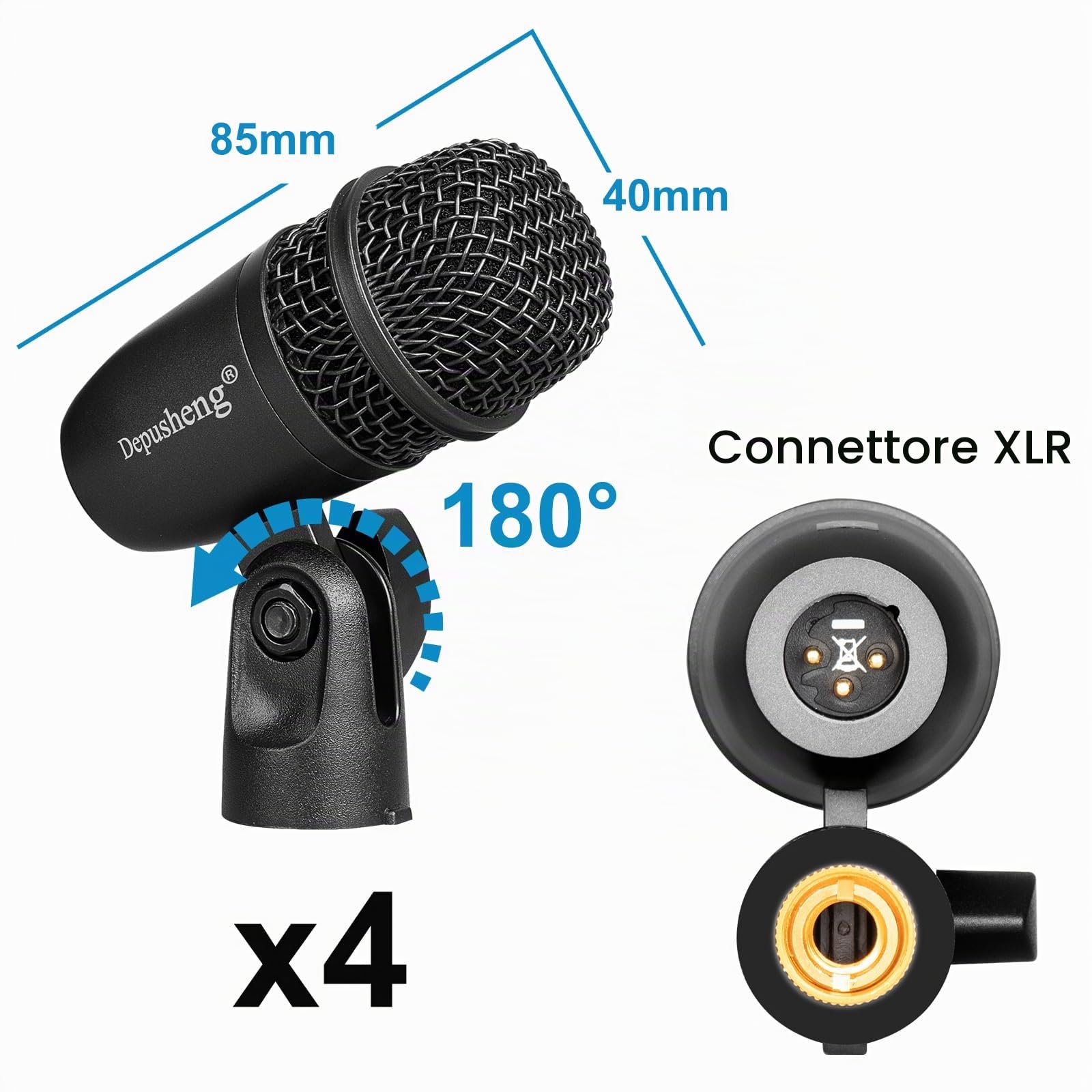Depusheng Set microfono per batteria da 7 pezzi Con 5 microfoni dinamici a percussione e 2 microfoni a condensatore a percussione Ideale per la registrazione di strumenti e la produzione musicale