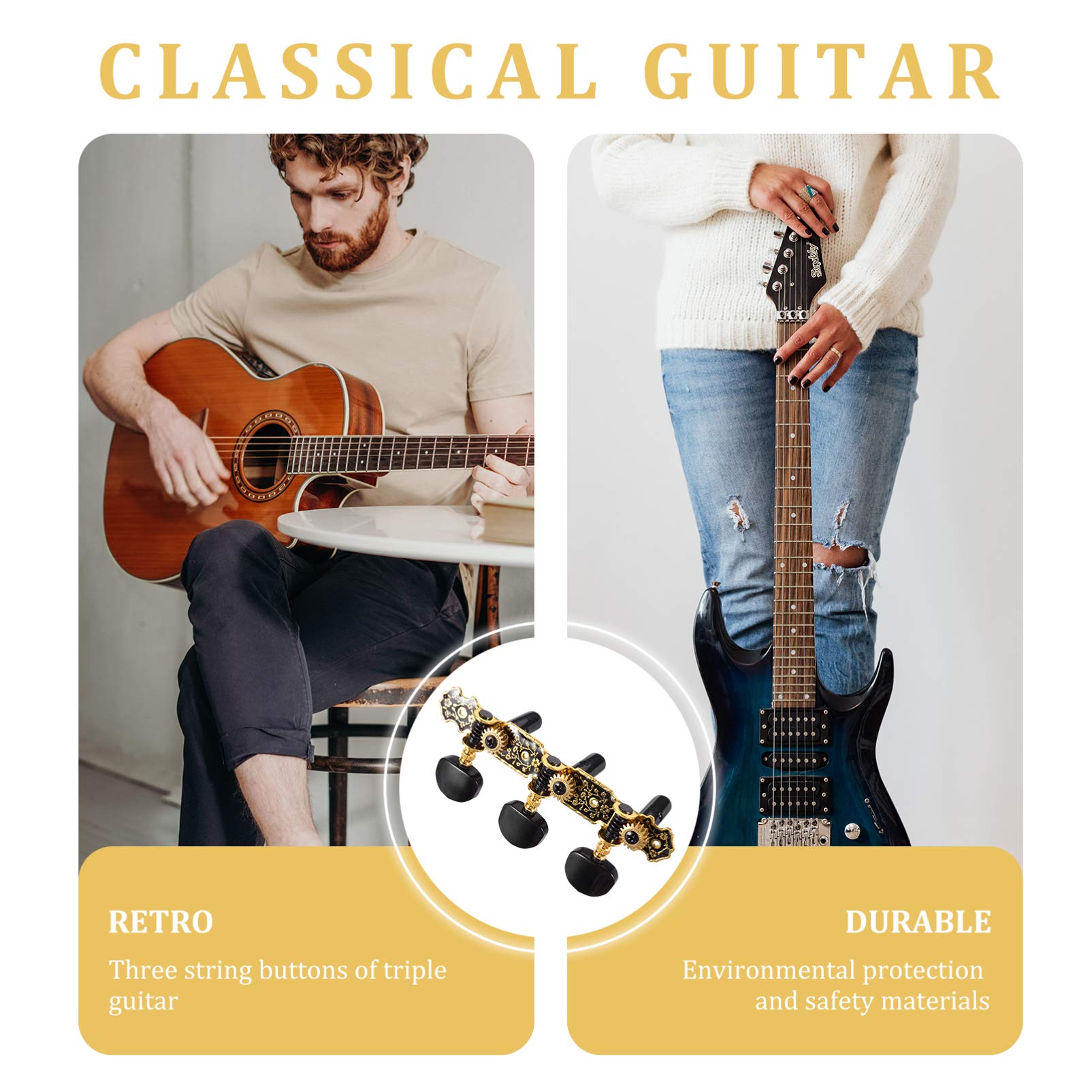 ifundom 2paare Klassische Gitarren-stimmmechaniken Einstellbare Tuning-pegs Langlebige Gitarren-tuner Mit Retro-muster Für Akustische Gitarre