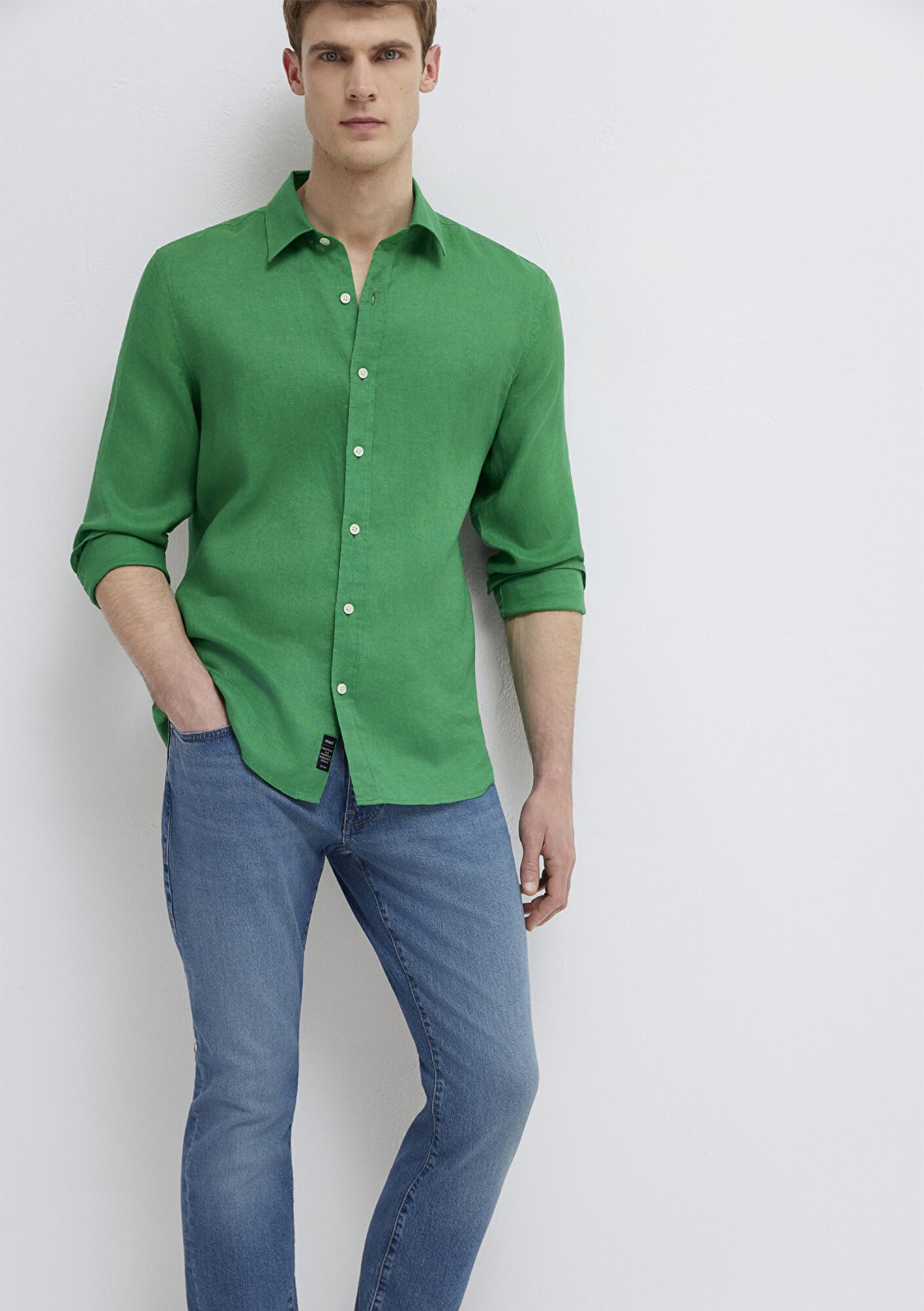 Beyaz Keten Gömlek Slim Fit/Dar Kesim 0211466-620