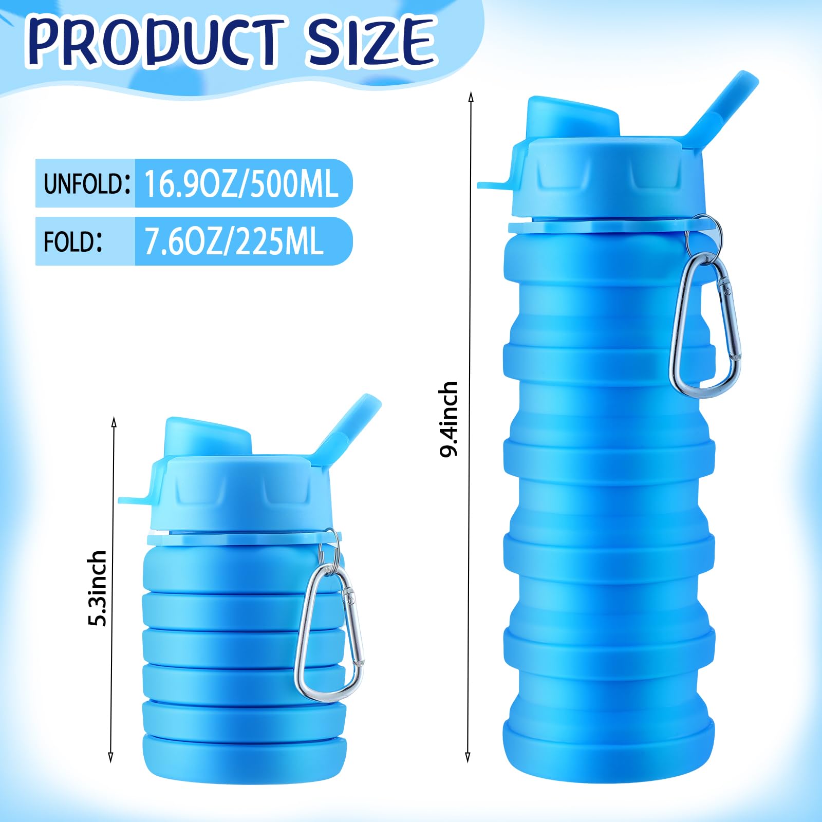 Layhit Faltbare Wasserflaschen aus Silikon, 482 ml, Reise-Trinkflasche, tragbar, faltbar, Sportflaschen, wiederverwendbar, erweiterbar, Wasserflasche für Outdoor, Schule, Wandern, Camping, 10 Stück