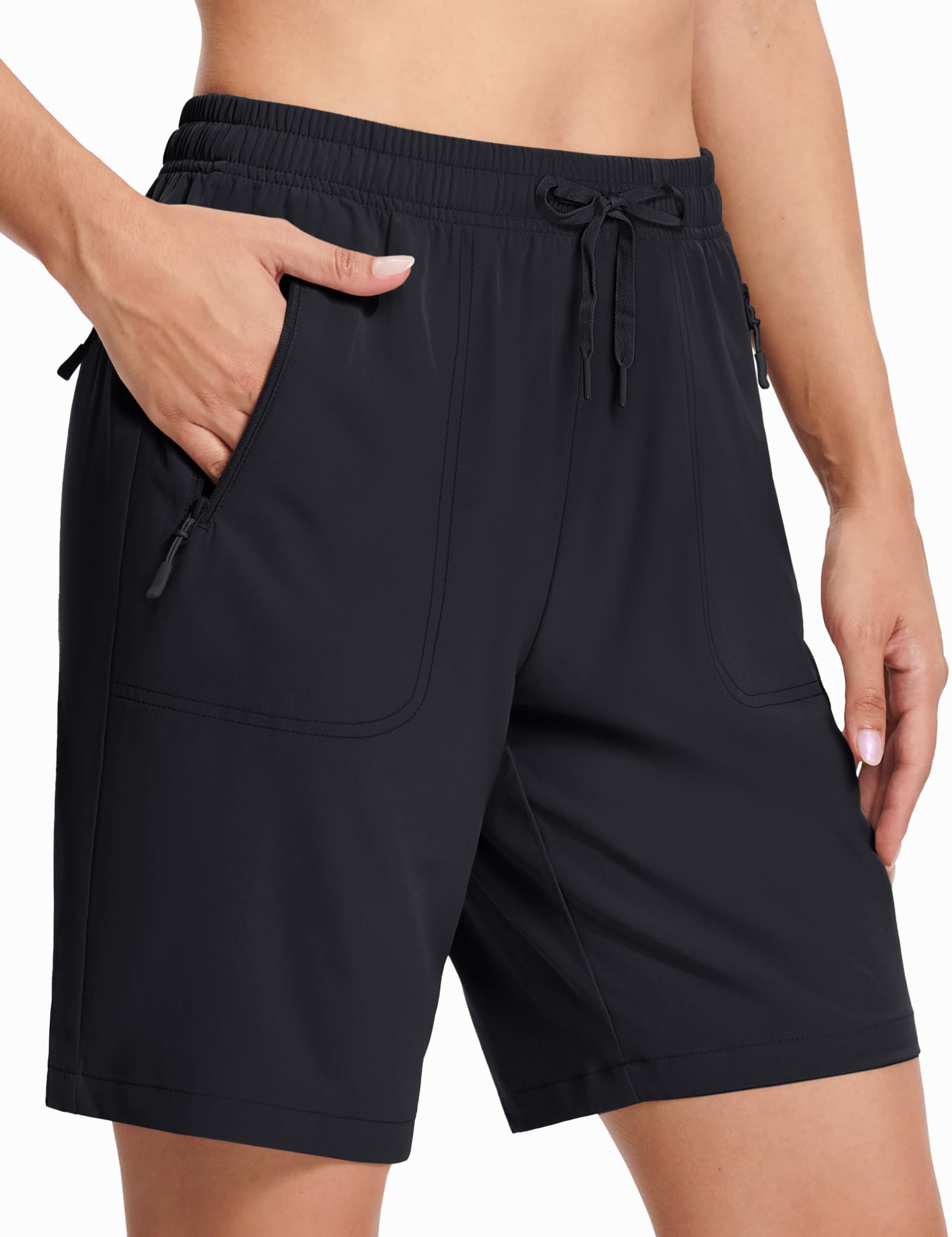 MAGCOMSEN Women's Athletic Shorts Quick Dry 8" Hiking Golf Drawstring Shorts Zipper Pockets Summer Outdoor Water Resistant - 3