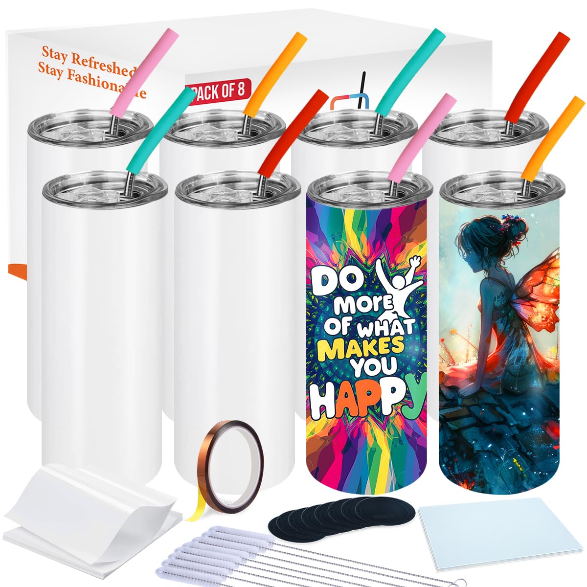 Amazon.com: TAVIFY Sublimation Tumblers 20 oz Skinny Pack 8