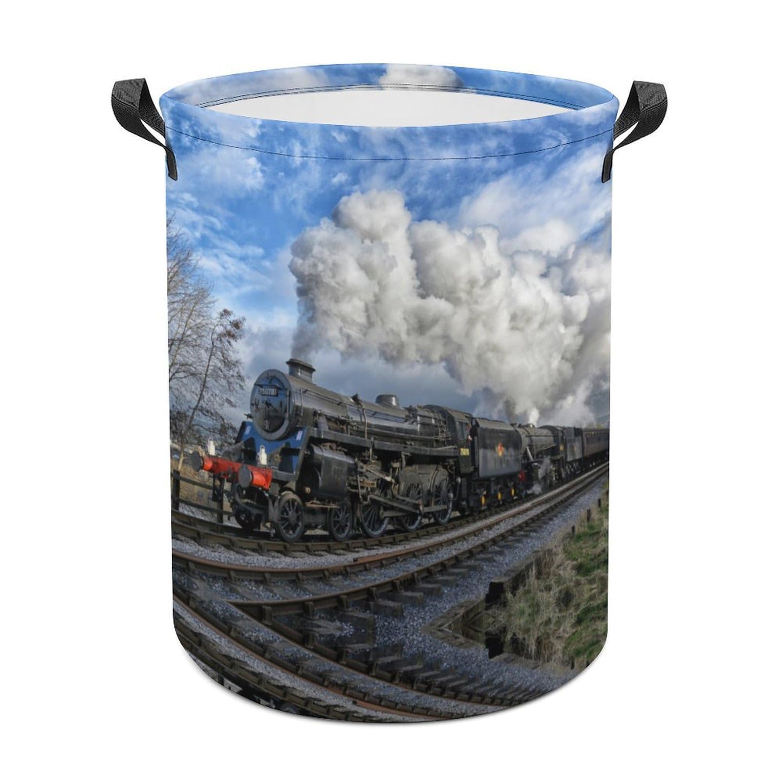 MHYRAC Laundry Hamper, Railway Steam Train Laundry Basket, Washing Basket with Handle
