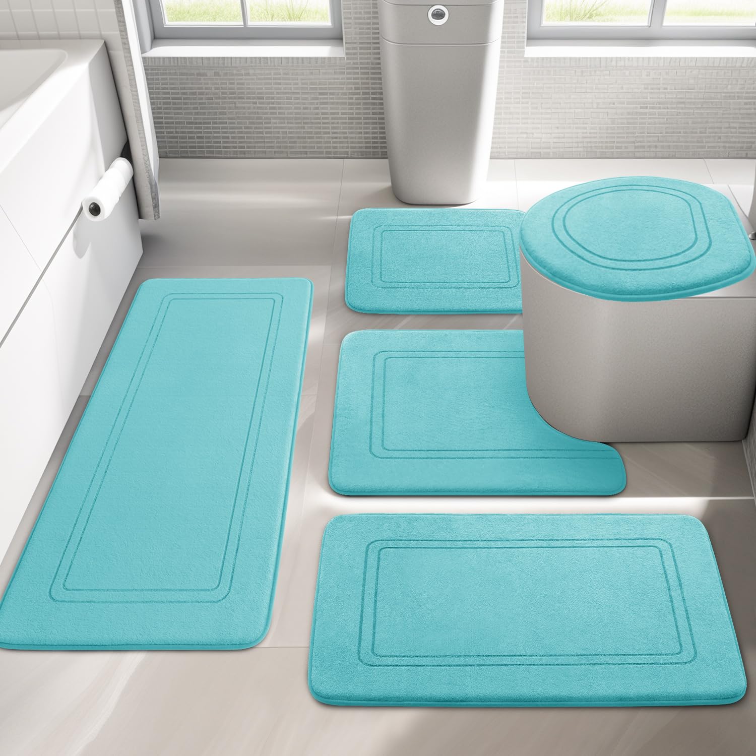 Amazon.com: YIHOUSE Teal Memory Foam Bathroom Rug Set 5 Piece ...