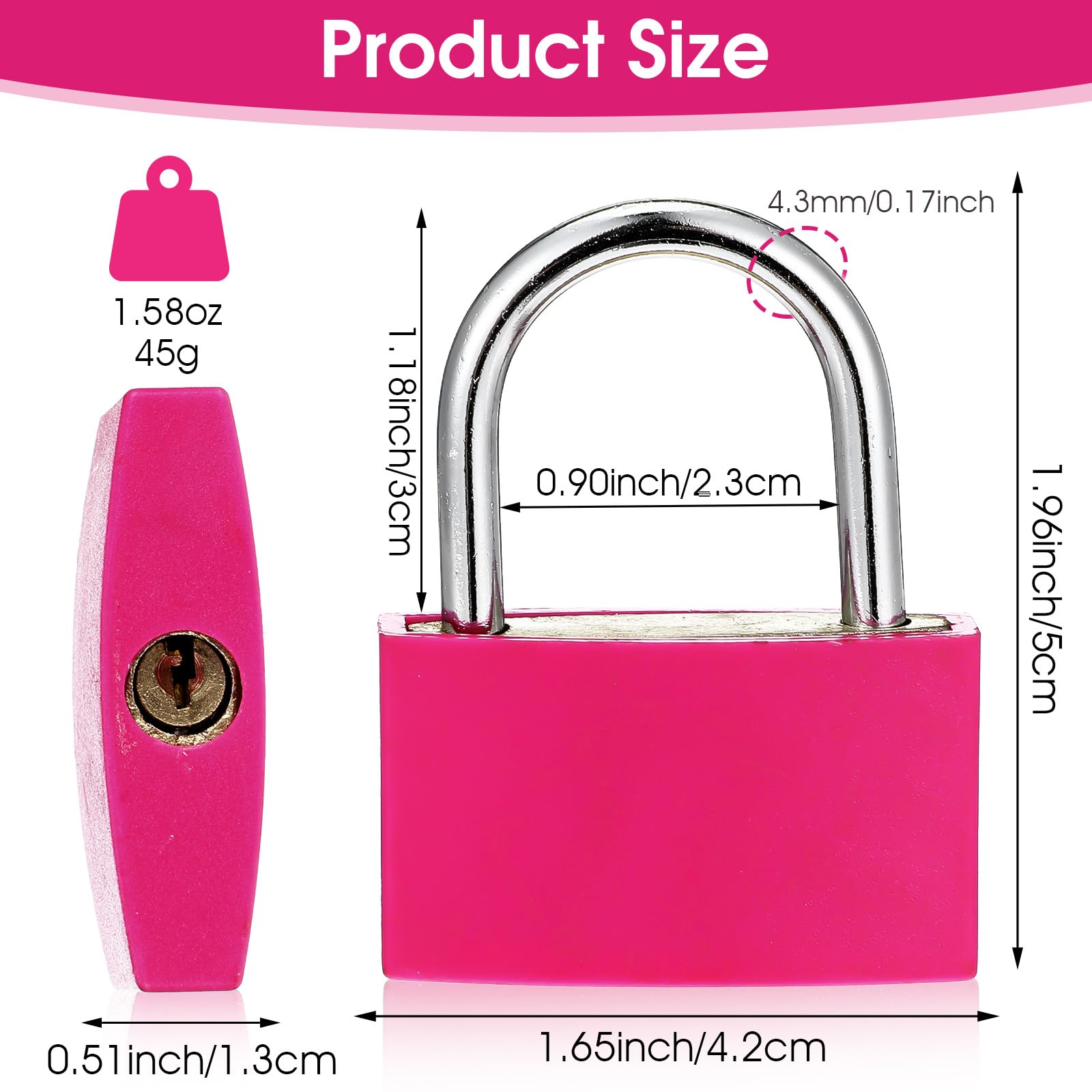 Gjinxi 2Pcs Gym Locker Lock with Key, Aluminum Pink Locker Lock