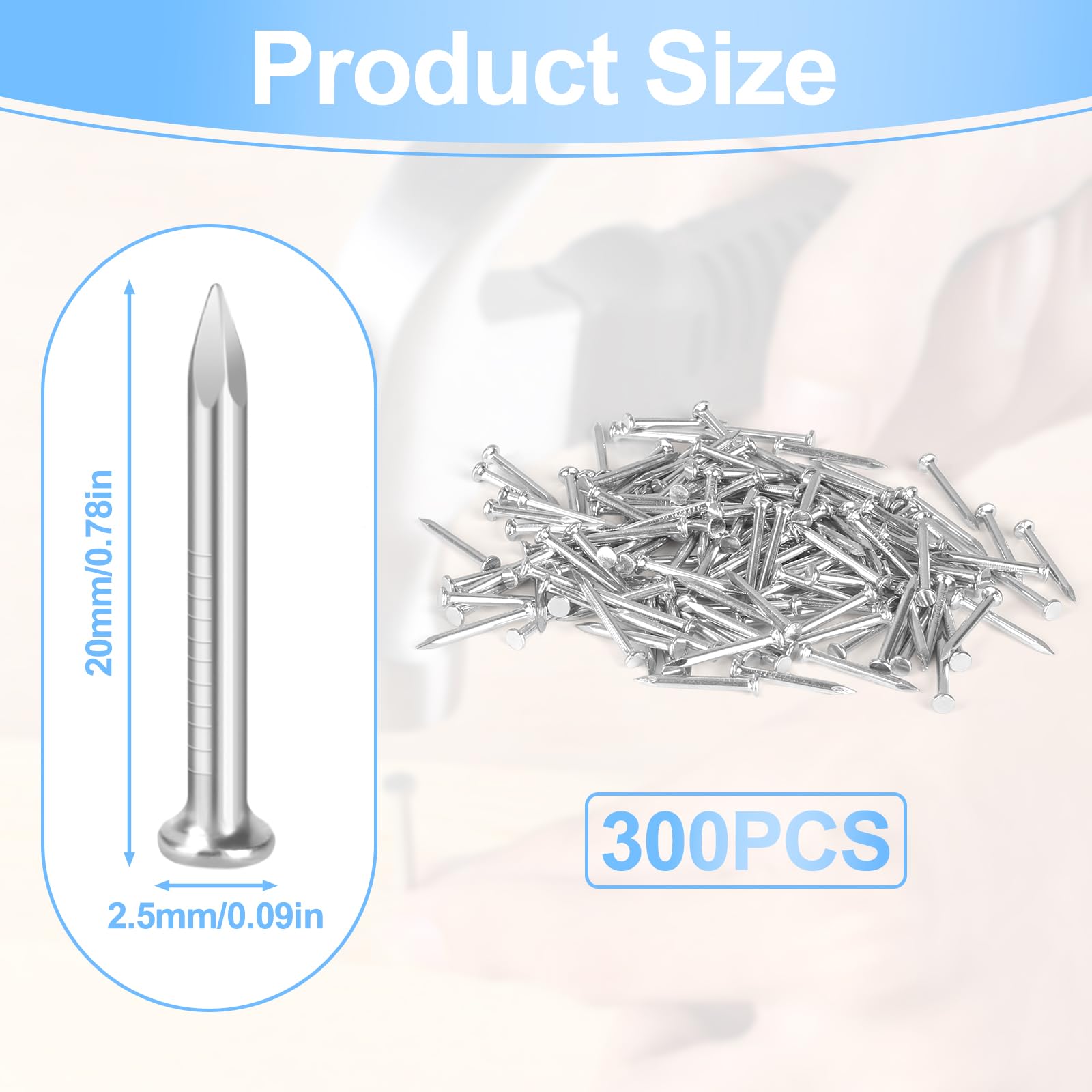 300 sztuk gwoździ, 20 mm gwoździe stalowe do betonu, małe gwoździe do ścian betonowych, posrebrzany cynk, gwoździe do betonu, gwoździ, do obróbki drewna, cegły do ścian, drewna, mebli