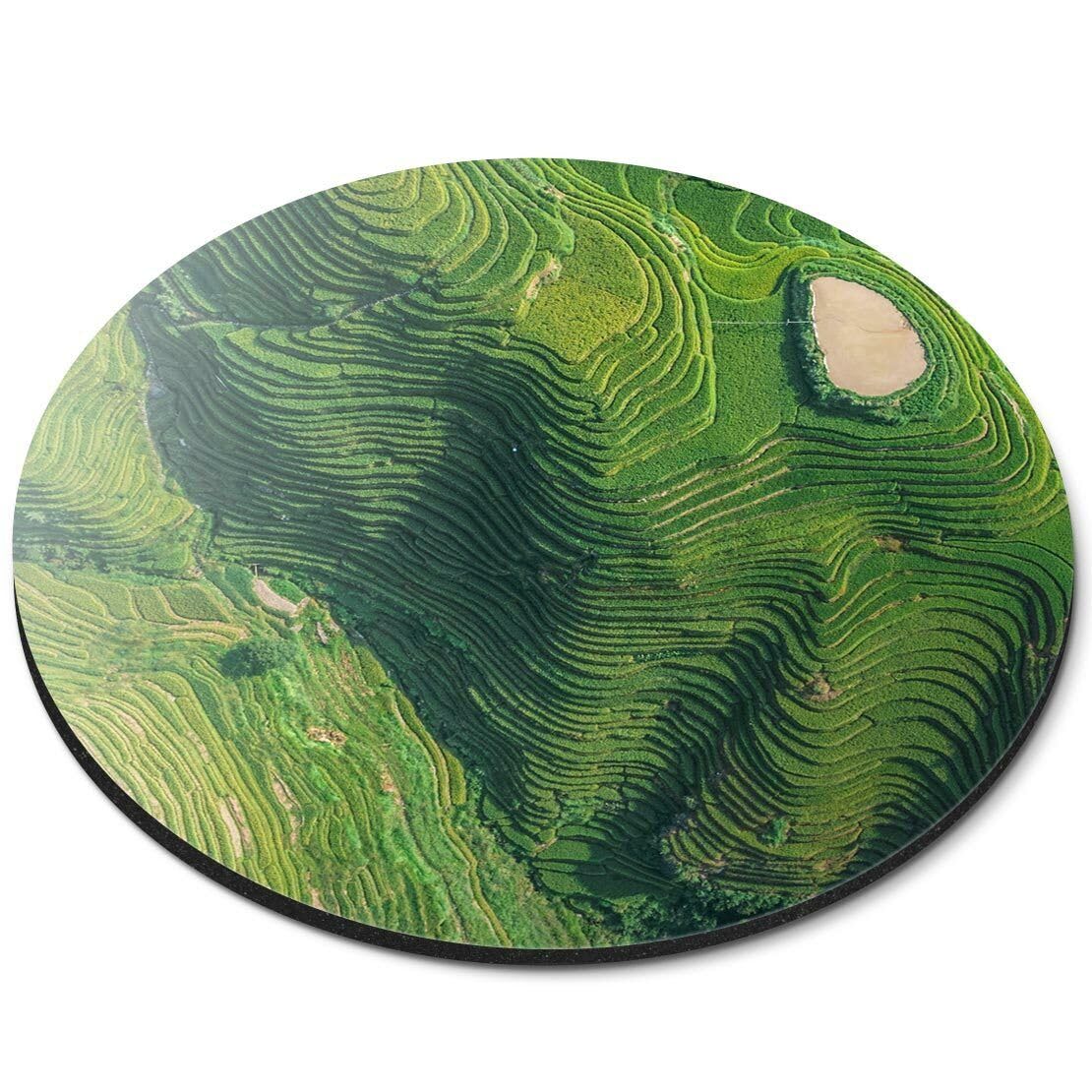 APSRA Round Mouse Mat - Chinese Rice Fields Longsheng County China #44587 Printed Rubber Mouse pad, Office Home Use, Non Slip