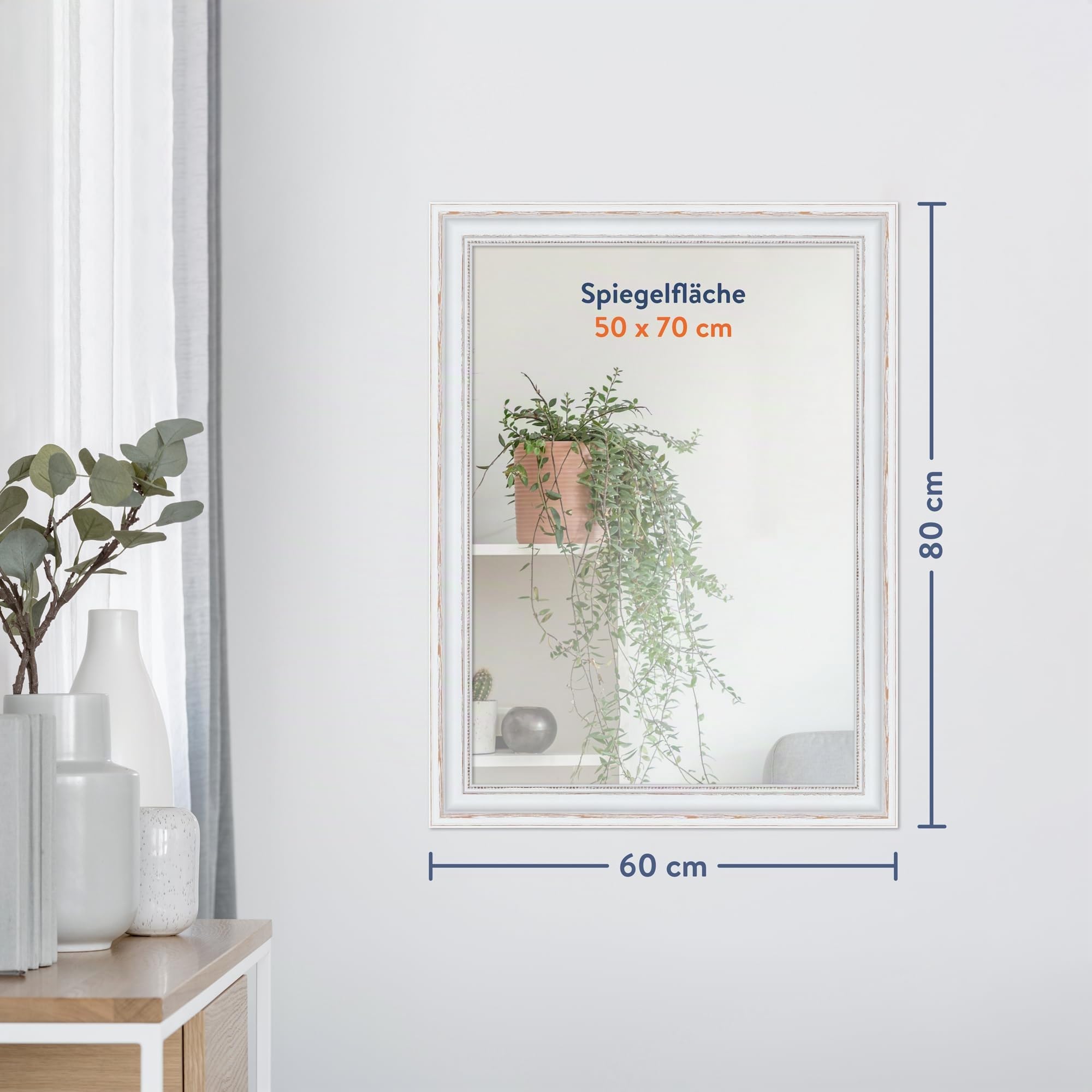 WANDStyle großer Spiegel Weiß, Barock Spiegel, großer Wandspiegel Vintage 60x80 cm, Hängespiegel groß, Badspiegel Holz, Flurspiegel Wand, Standspiegel, Mirror H550 - Made in Germany