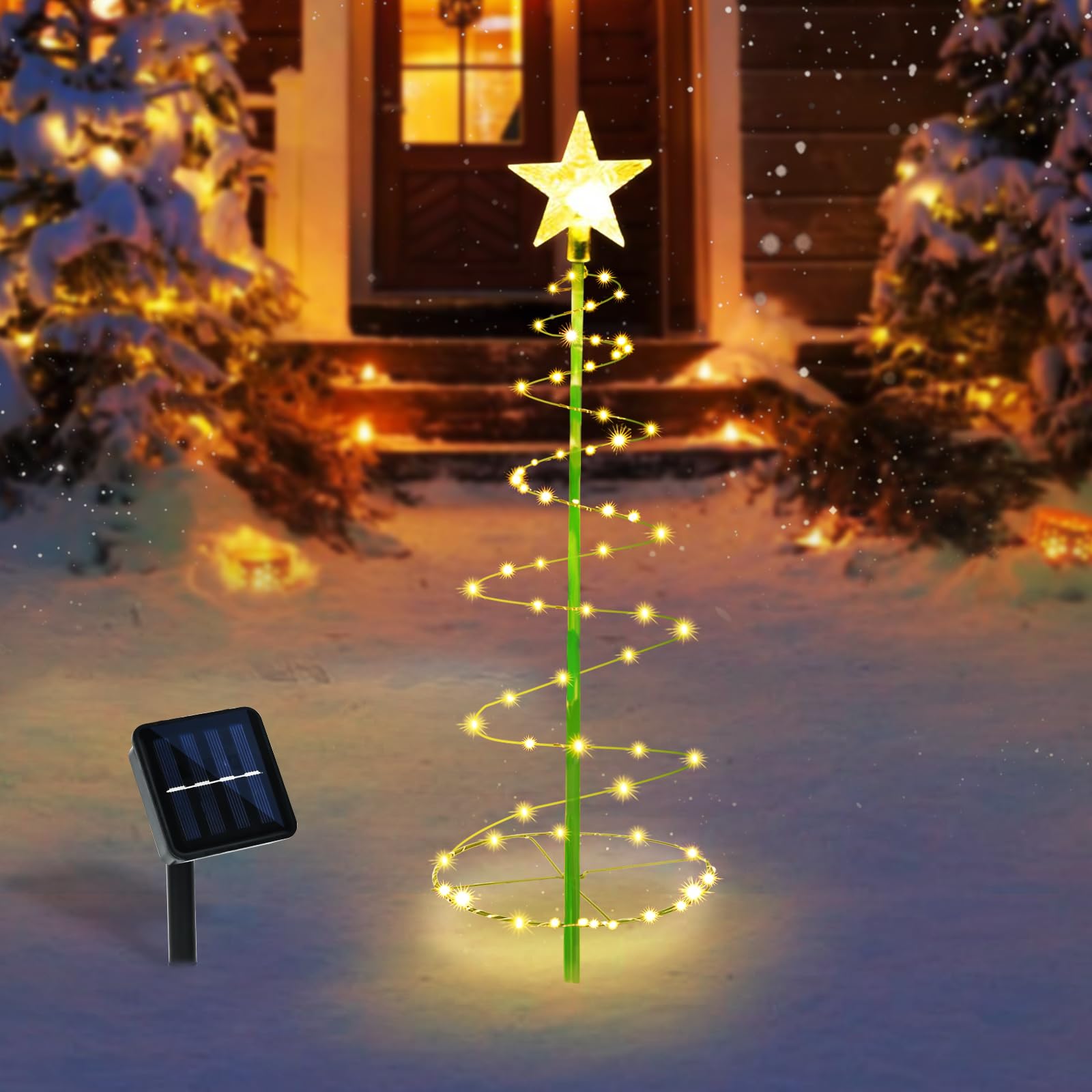 Ulikey Luz Solar para Árbol de Navidad, Iluminación de Navidad para Exterior con 8 Modos, Cadena de Luces LED y Estrella de Navidad, Cadena Luces Solares Exterior Jardin para Patio, Jardín
