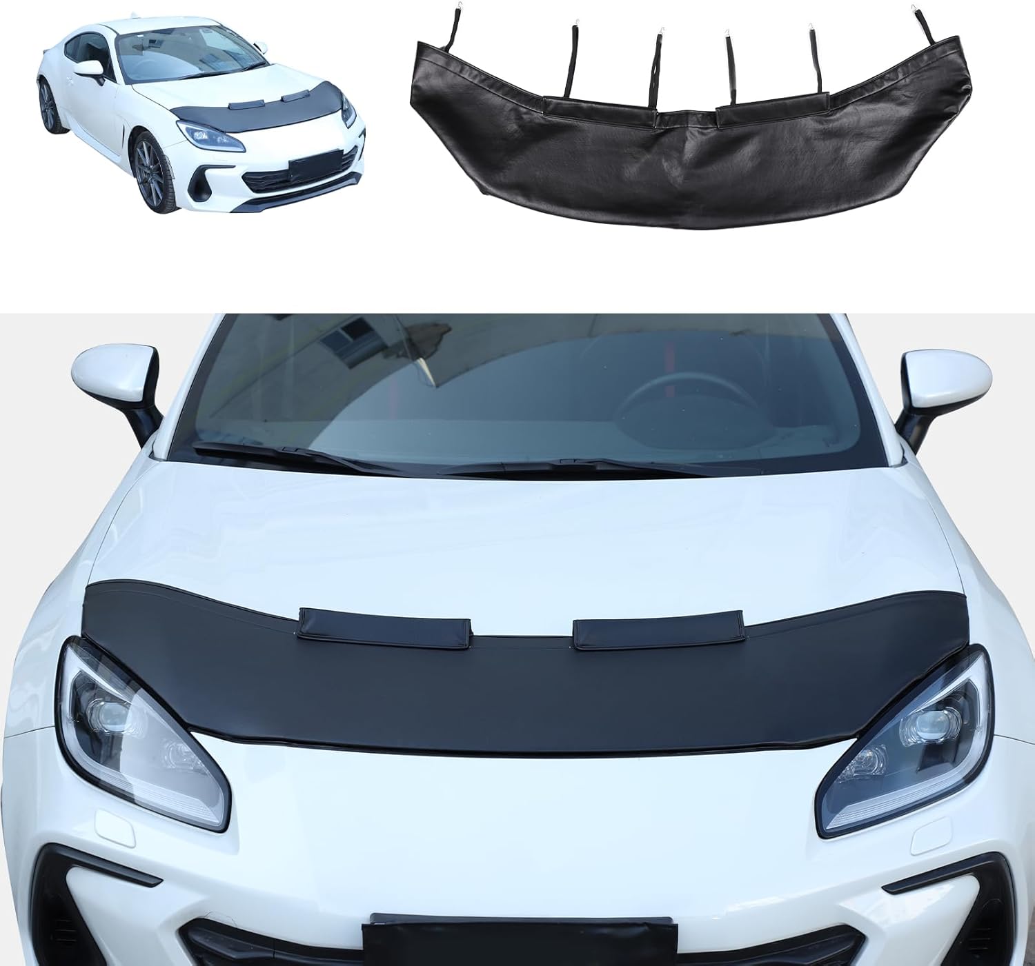 Black Leather Hood Bra Front End Nose Mask Compatible with Subaru BRZ Toyota 86 2022-2024 Car Hood Protector,Auto Hood Bonnet Bra Exterior Accessories (Style B)
