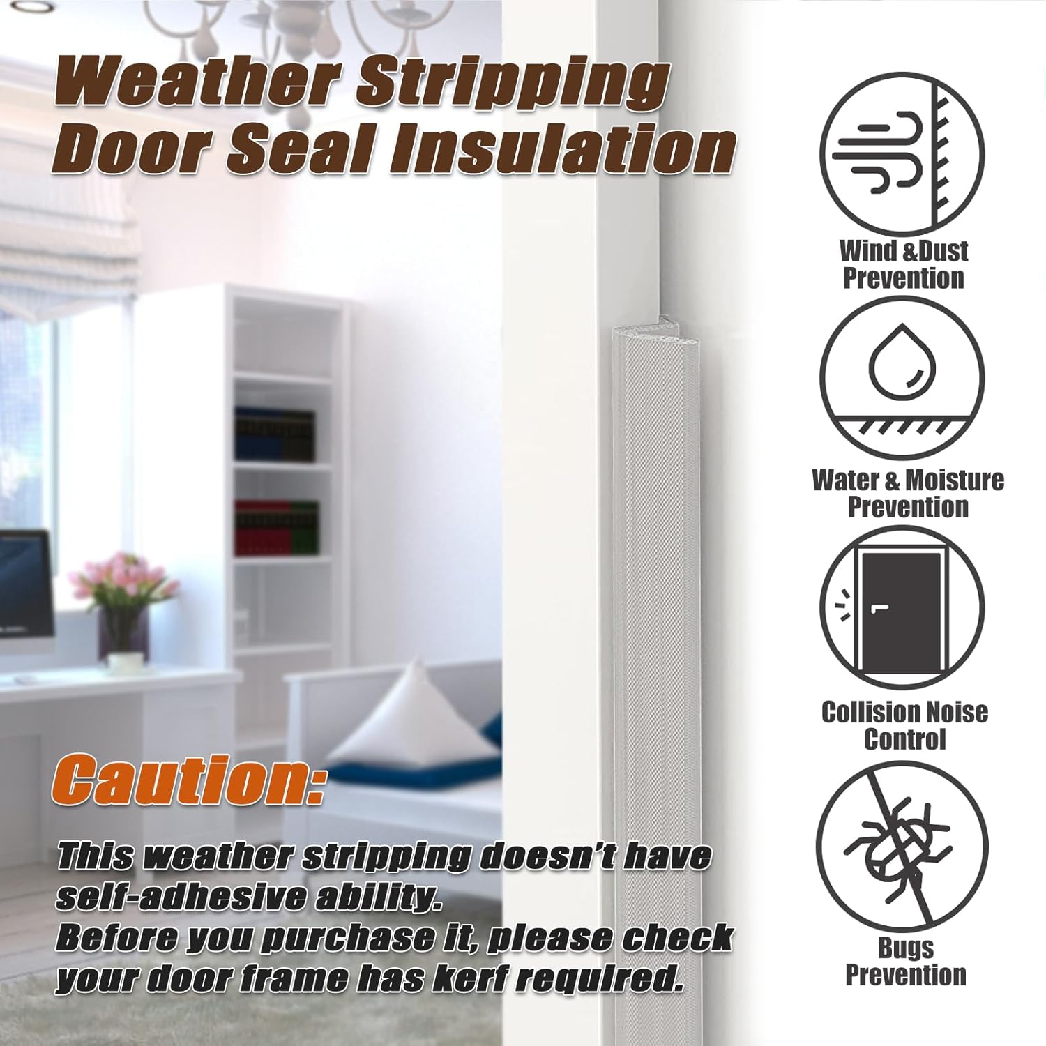 26 FT Door Frame Extra Thick Kerf Non-Adhesive Weather Stripping Seal Strip PU Foam, PE Cover, Groove Slot Installation for Large Gap, Sound, Dust, Water Insulation (26ft, Black, Extra Thick Flanged)