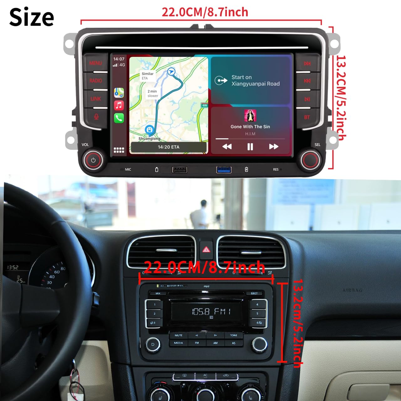 Schermo touch IPS 7 pollici Autoradio per Volkswagen, Seat, Skoda, CarPlay wireless & Android Auto, DSP equalizzatore 16 bande, Bluetooth 5.0, radio FM, compatibile con telecamera retromarcia
