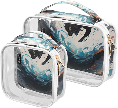 Watercolor Cat Clear Toiletry Bag for Traveling,2 Pack Makeup Cosmetic Bag with Zipper,Travel Bag for Toiletries,Travel Essentials 21214359