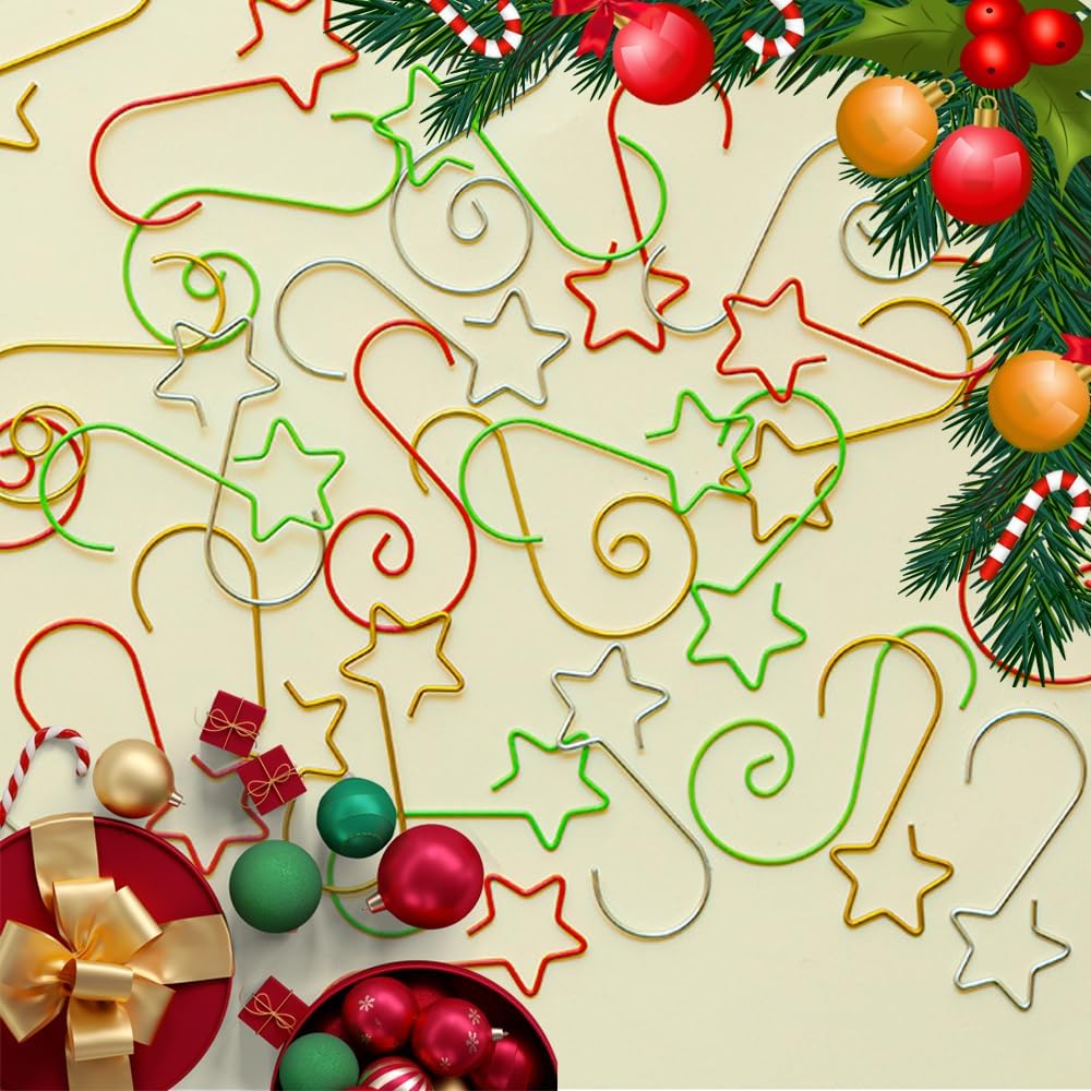 Pack of 60 Christmas Hooks, S-Shaped Hooks, Hooks for Christmas Decoration, Christmas Tree Hooks, Socks Hooks, Mini Christmas Decorations, Hooks for Christmas Baubles (Red)