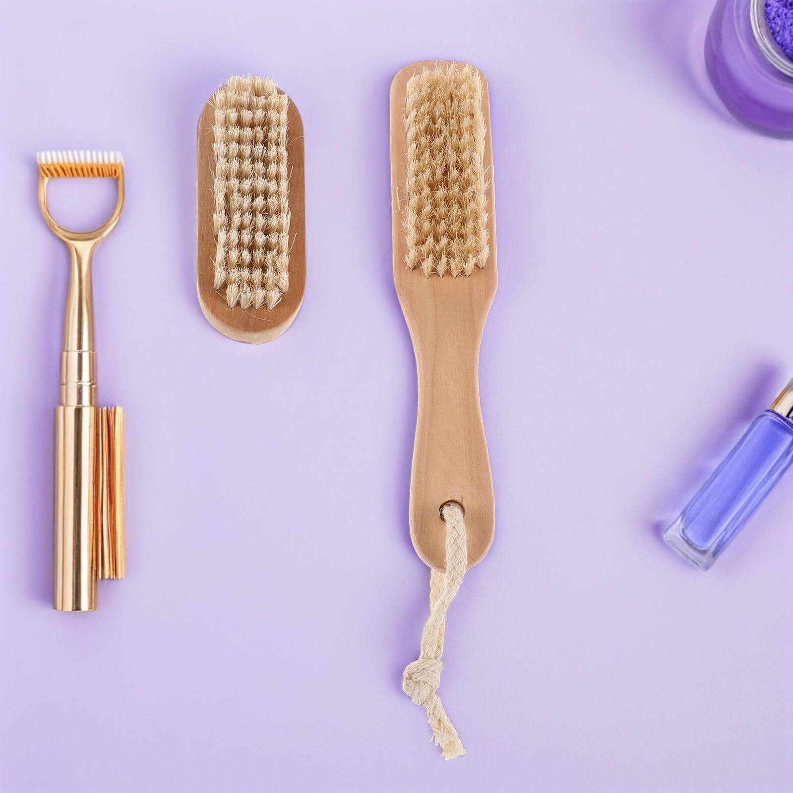 Brosse De Bain En Bois Avec Pierre Ponçe Naturelle Brosse À Ongles Double Face Manche Bois Pour Nettoyage Des Mains Et Pieds Exfoliation Gommage Naturel Spa Douche