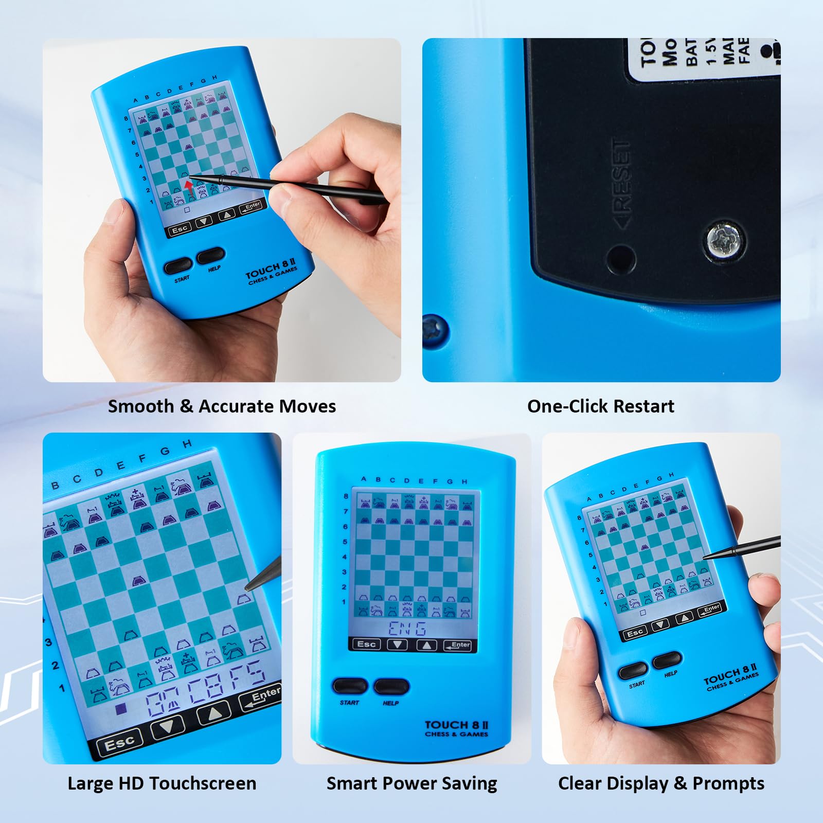 Tablero de ajedrez electrónico de mano, ordenador de ajedrez táctil 8 en 1 con entrenamiento de IA, pantalla HD de 7,4 cm, juego de ajedrez de viaje portátil para principiantes y adultos, más