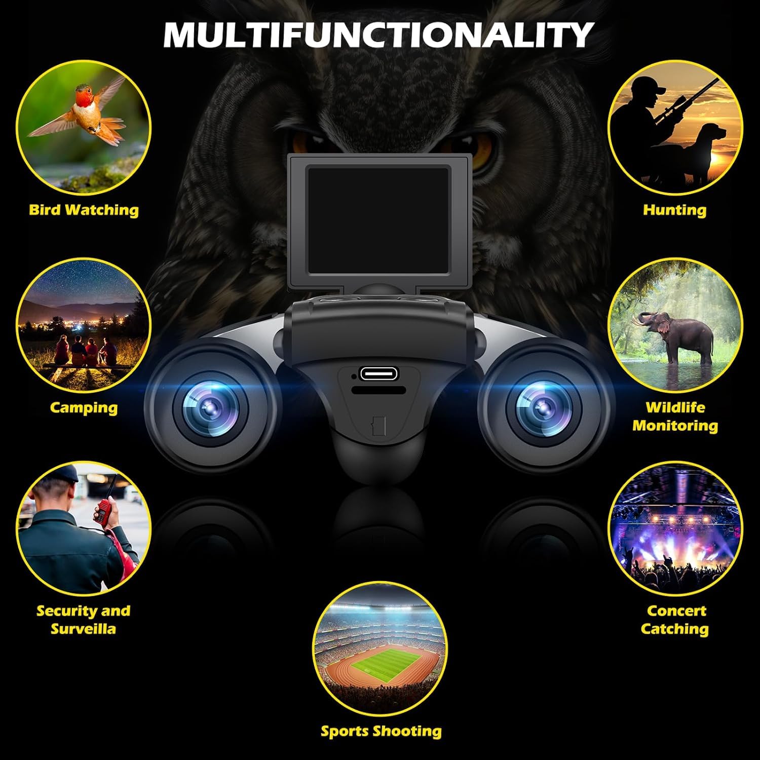 Eoncore Prismáticos de cámara de 2 pulgadas, zoom digital óptico de 10x 8X para adultos | Función de video fotográfico integrada con resolución de 40 MP y 2.5 K, equipada con tarjeta de 32 GB para uso en exteriores
