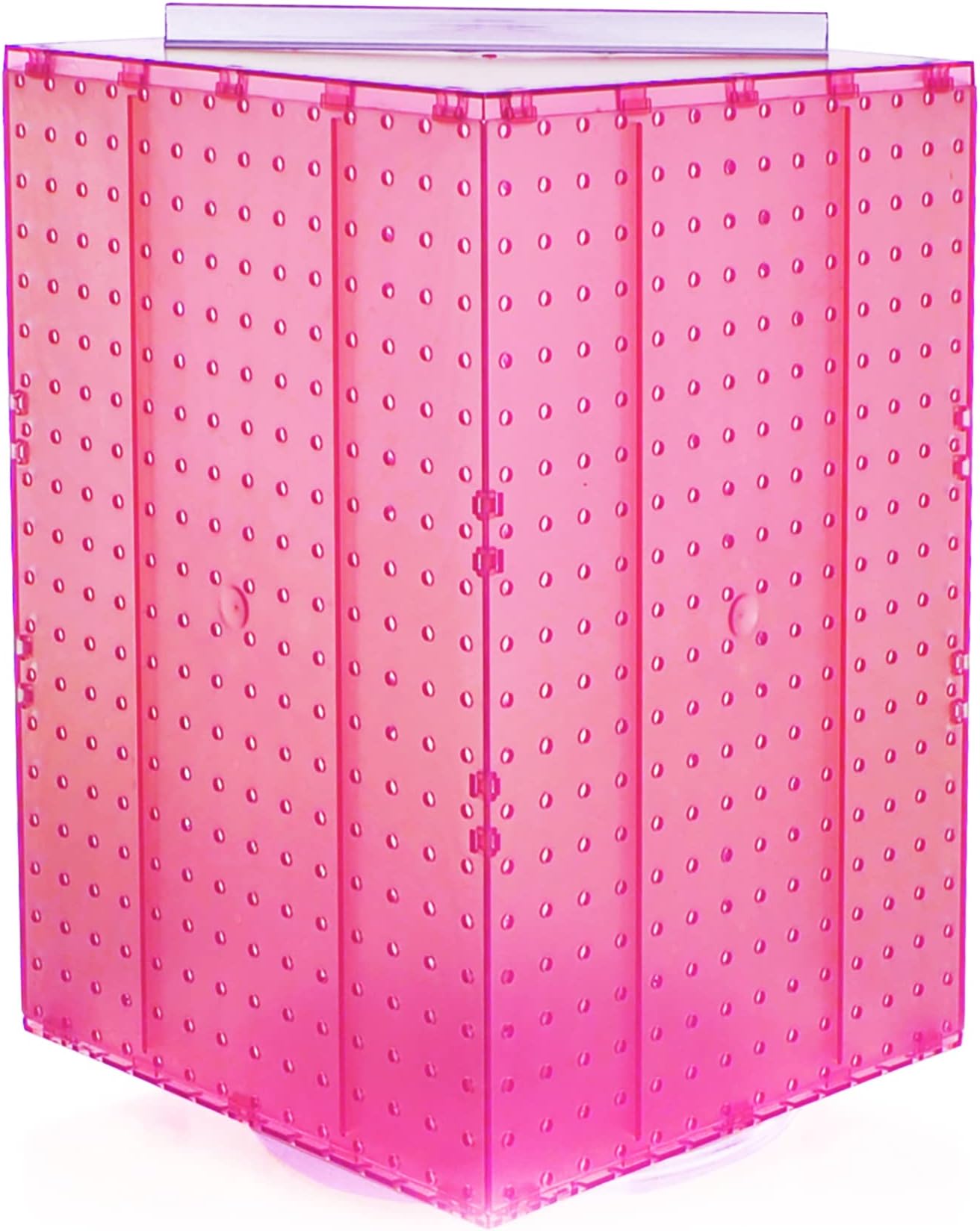 Azar Displays 701414-PNK Rotating Display Stand - 4-Sided Display Racks Peg Display Carousel (14” W x 14” D x 20” H) - Easy Assemble Revolving Display for Retail - Pegboard Organizer, Pink