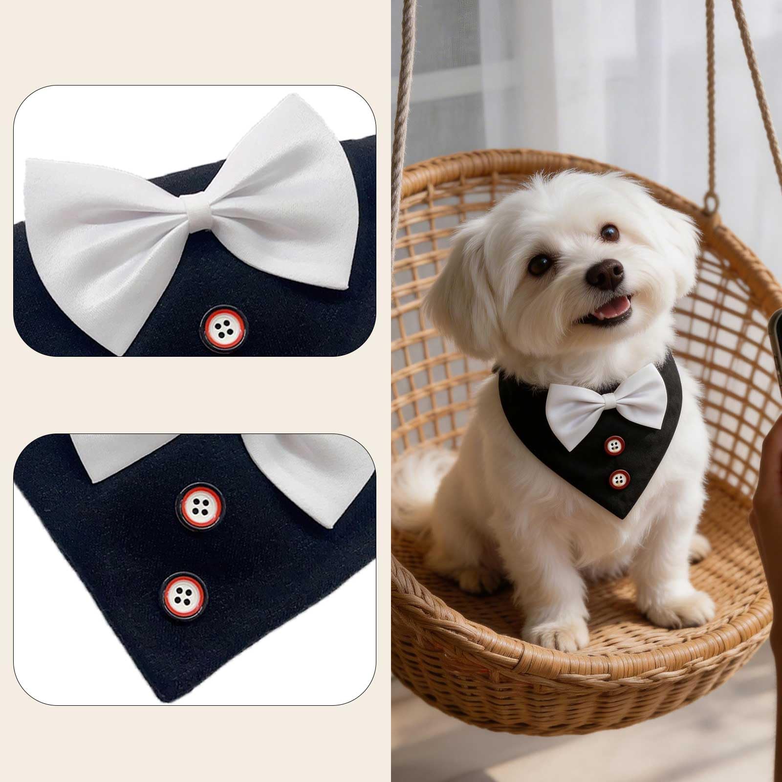 Bandana per Cani con Papillon Stile Smoking Regolabile in Cotone Morbido Leggera e Traspirante Chiusura Rapida per Cani Piccoli e Medi