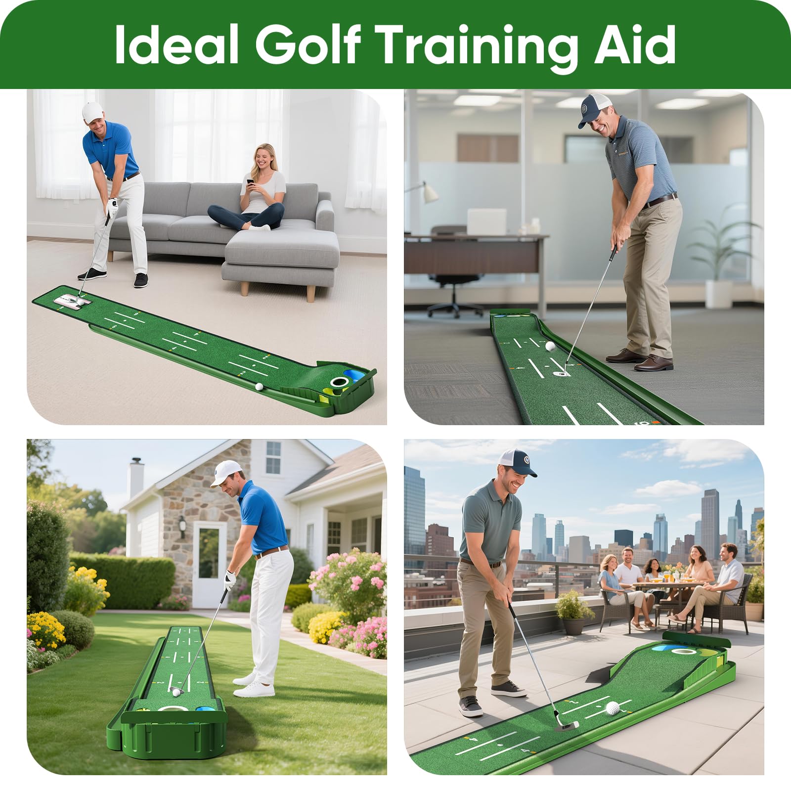 WildFun Tappetino per il putting green da golf con porte e specchio per il putting, tappetino per il putting da golfs per uomini che giocano a golf a casa o in ufficio