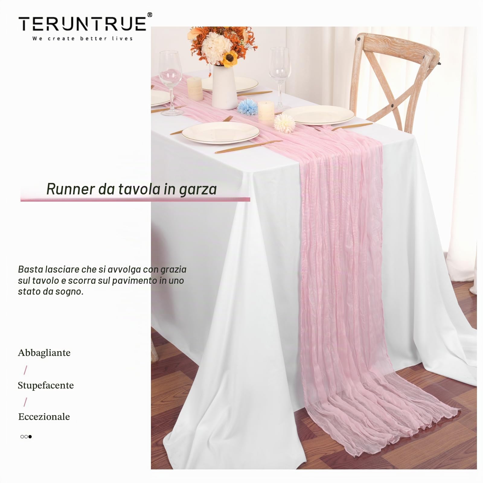 15 Pezzi Runner da Tavola Rosa Baby 300cm Runner da Tavola Boho in Garza Rustica, Tovaglia Decorativa per La Tavola di Nozze per Feste di Matrimonio, Vacanze(55x300cm)