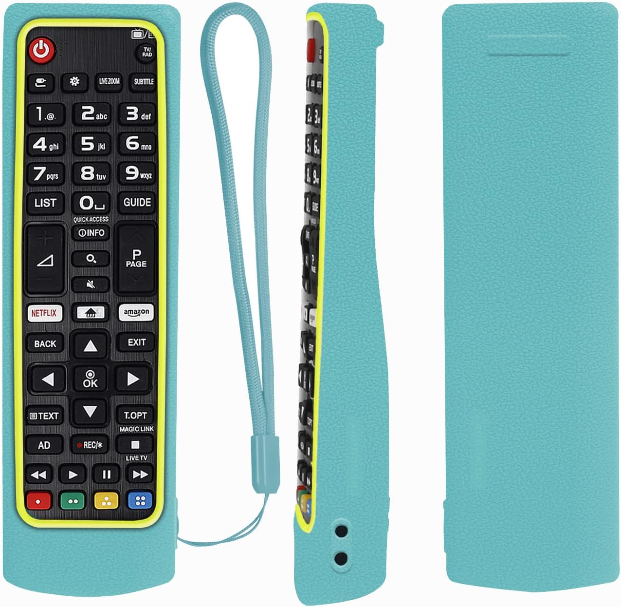 Protective Silicone Remote Case for LG Smart TV AKB75095307 AKB75095308 AKB75375604 AKB74915324 Remote Control, Shockproof, Washable, Skin-Friendly Remote Cover with Loop (Glow Blue+Yellow)