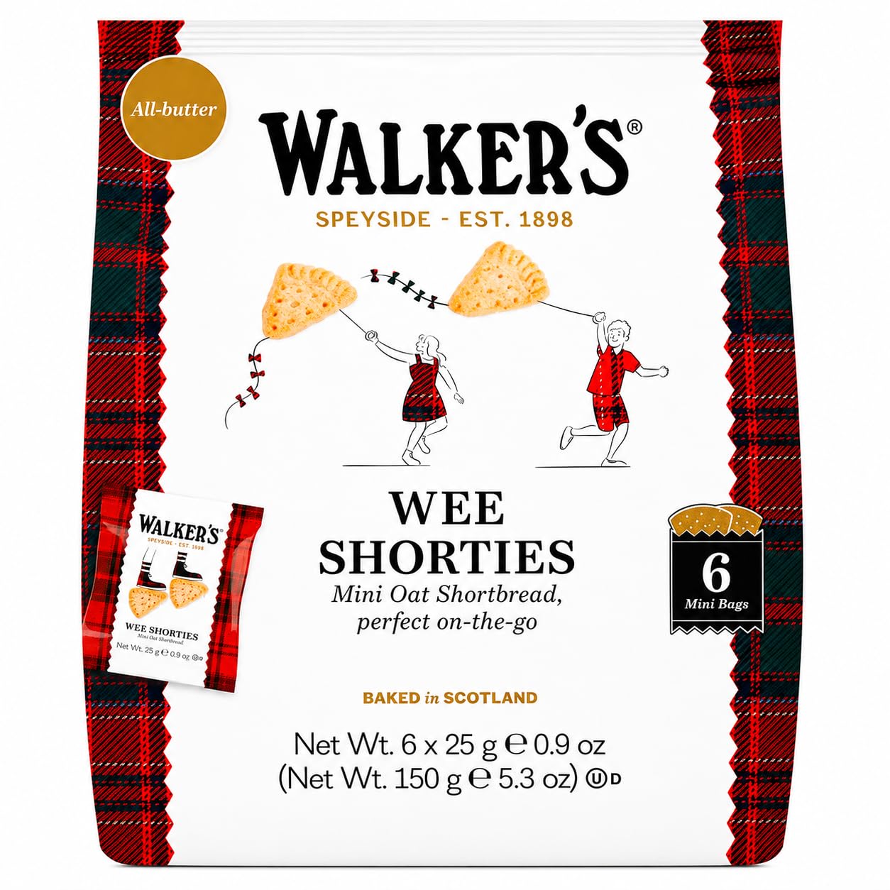 WALKER'S - Wee Shorties Mini Oat Shortbread Cookies 150g (6 x 25g Mini Bags) By COUGAR | All-Butter Scottish Shortbread Biscuits | Rich Chocolate Chip Cookie Snack | Tea Time Treats - (Imported-UK)-image-11